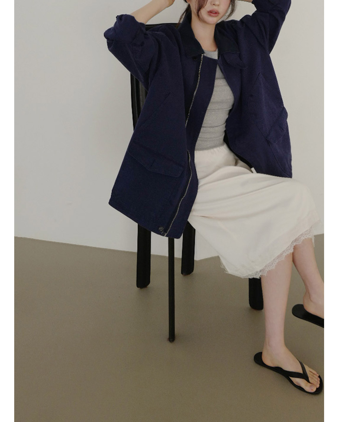 サテンHラインレースアップレース無地スカート春夏秋 | 詳細画像4