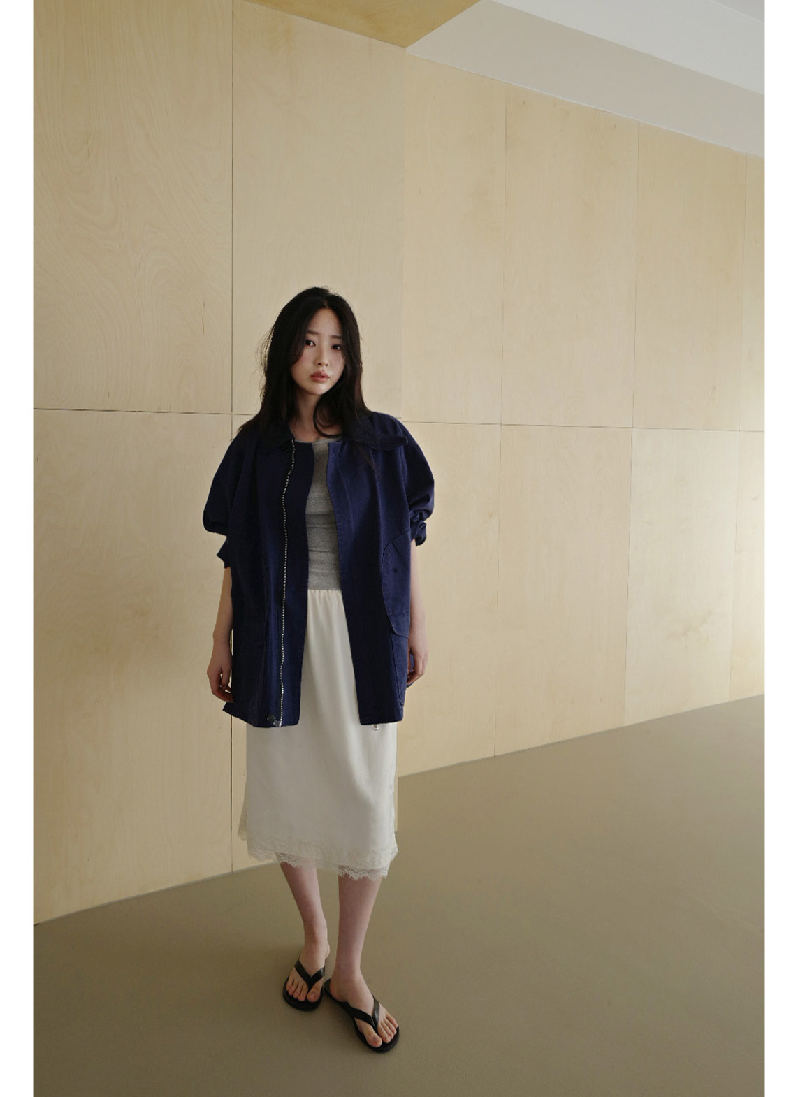 サテンHラインレースアップレース無地スカート春夏秋 | 詳細画像5