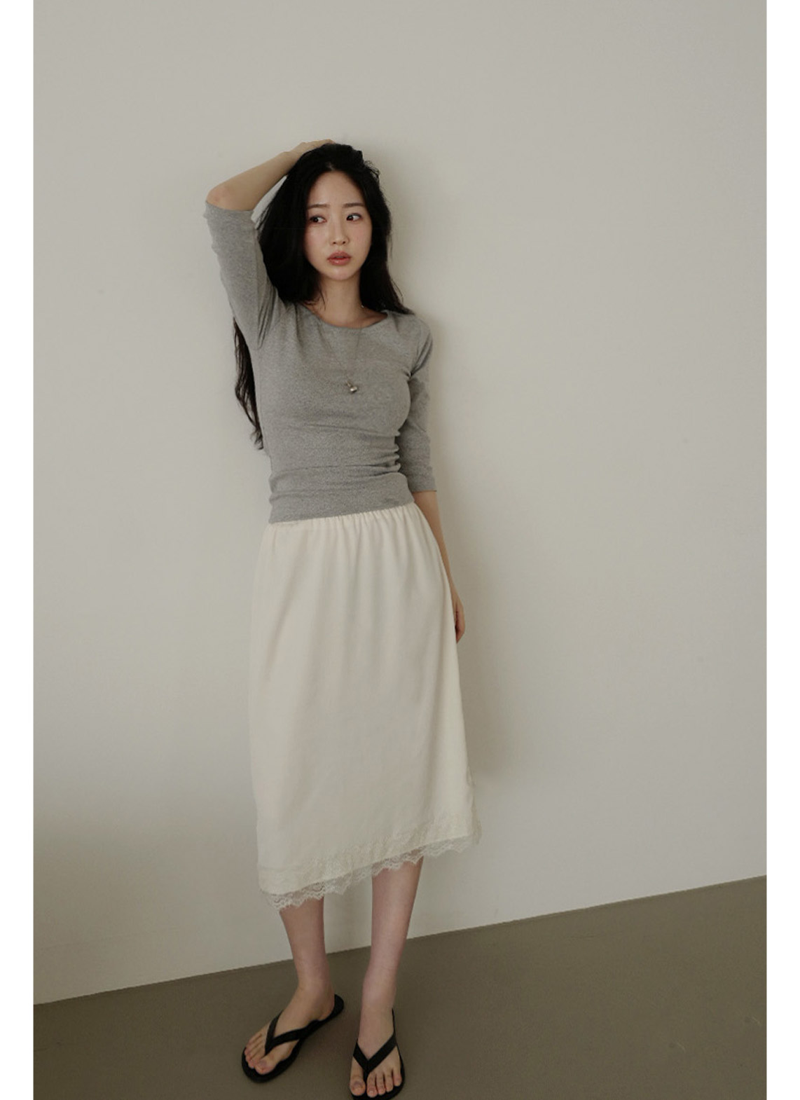 サテンHラインレースアップレース無地スカート春夏秋 | 詳細画像7