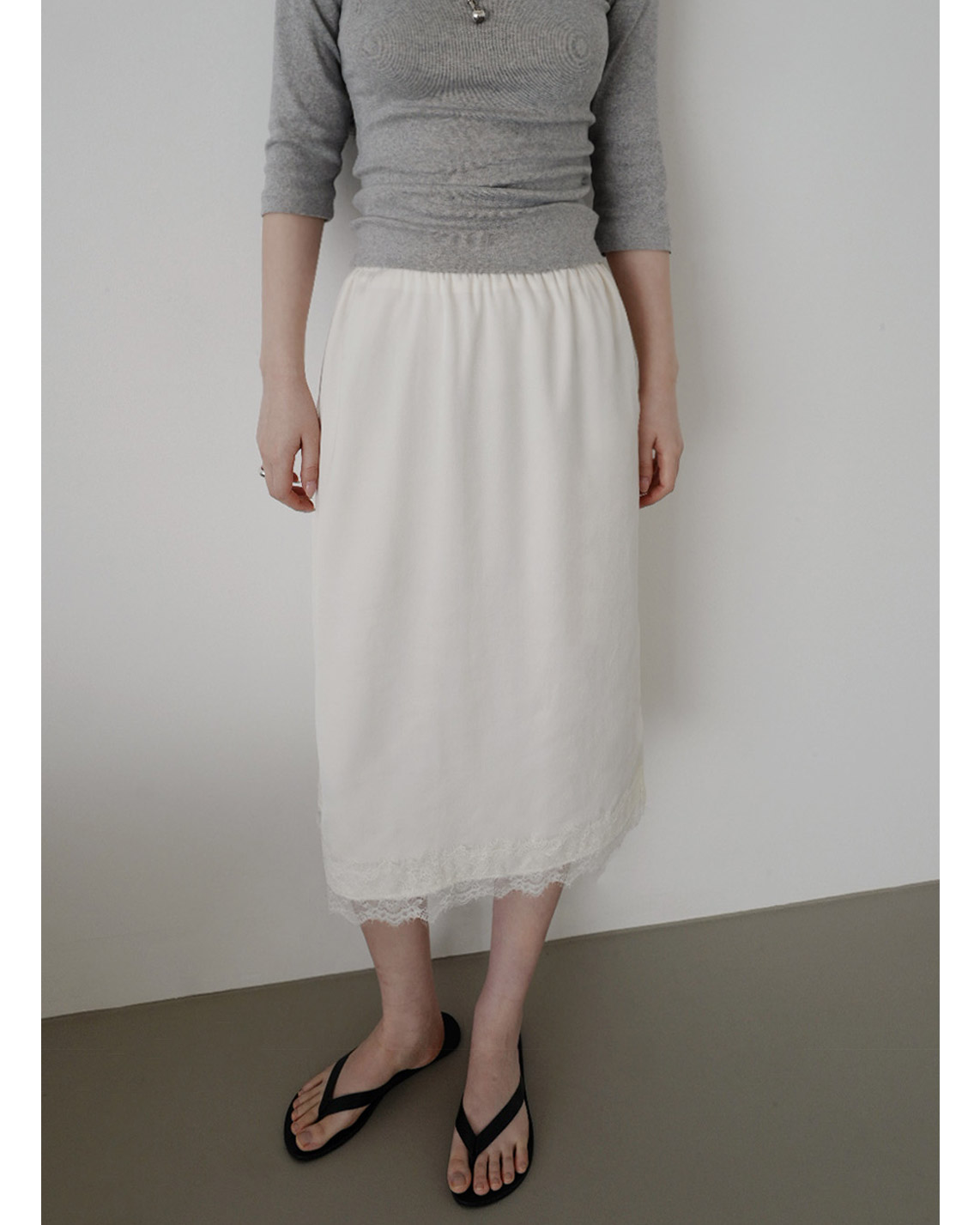 サテンHラインレースアップレース無地スカート春夏秋 | 詳細画像8