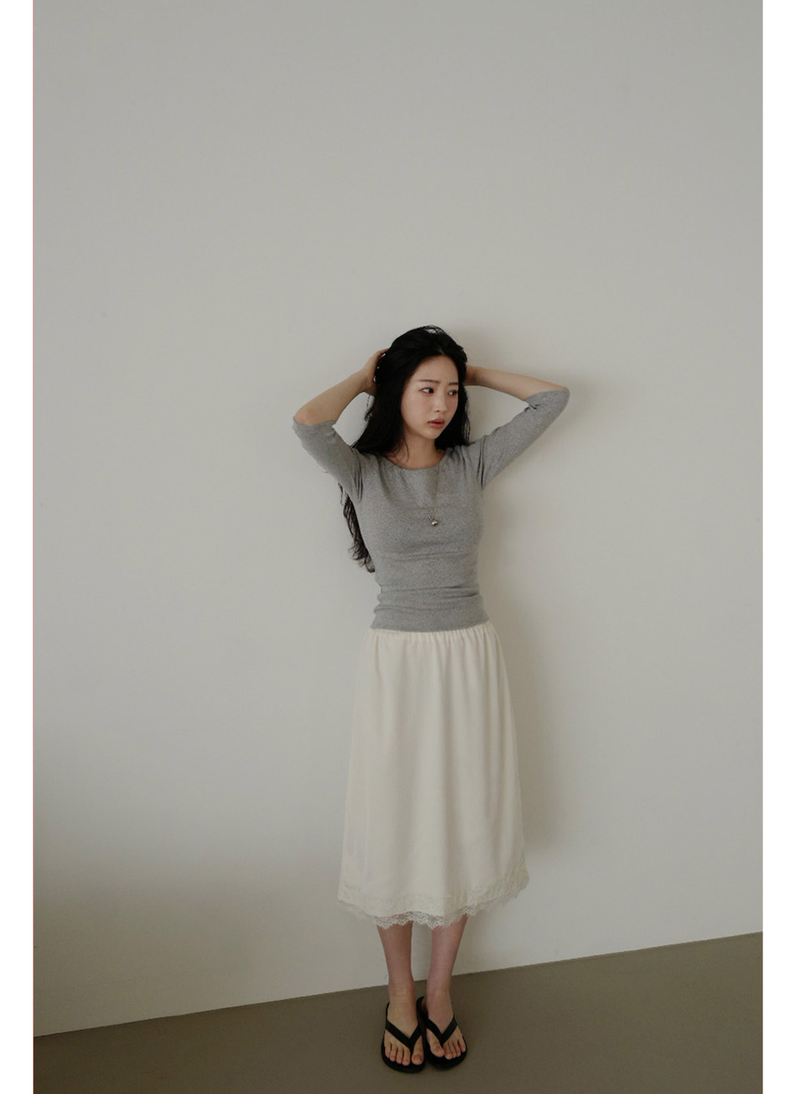 サテンHラインレースアップレース無地スカート春夏秋 | 詳細画像10