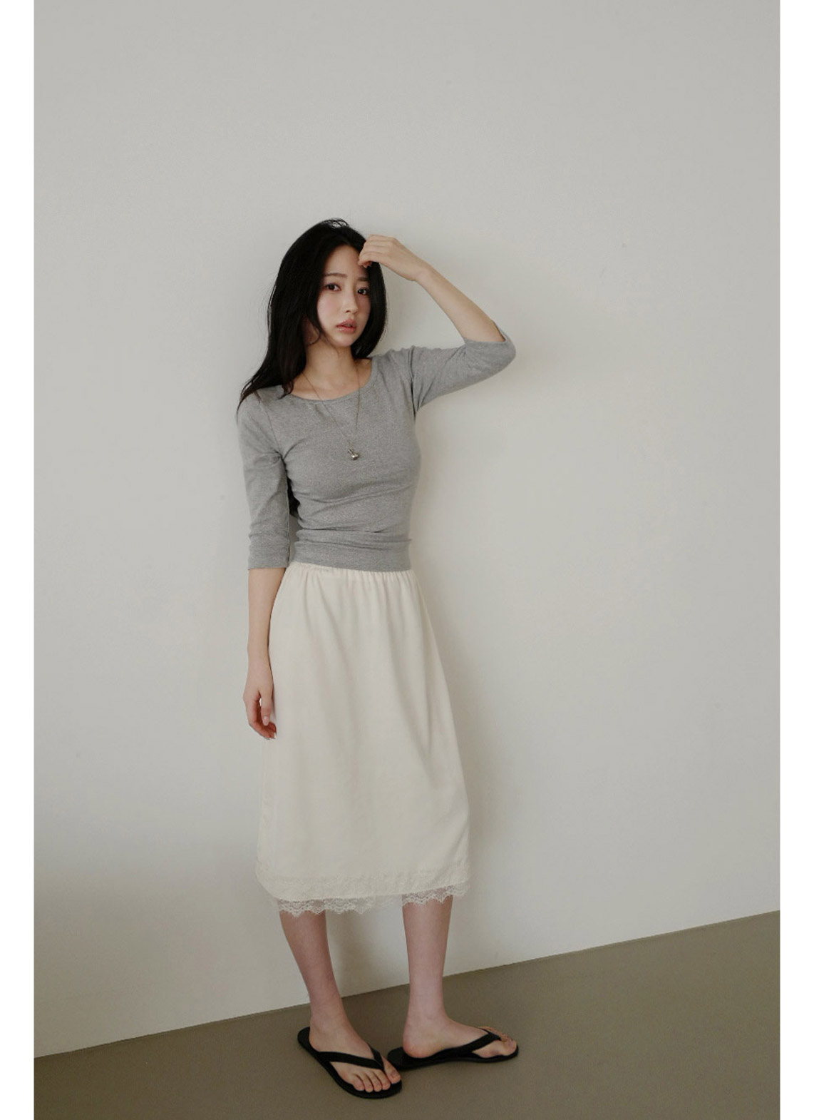 サテンHラインレースアップレース無地スカート春夏秋 | 詳細画像11