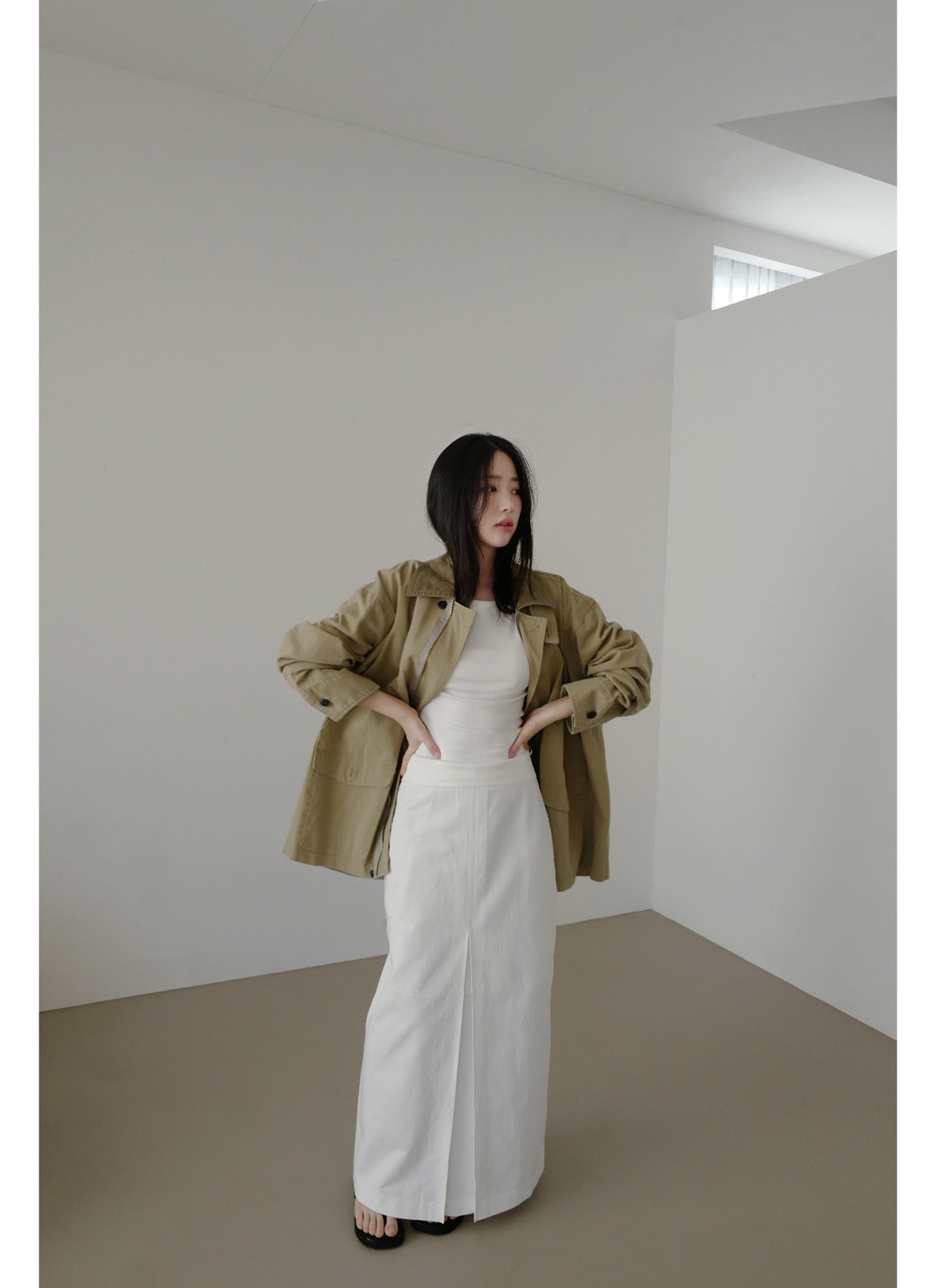 コットンボックスプリーツIライン無地スカート春夏秋 | 詳細画像2