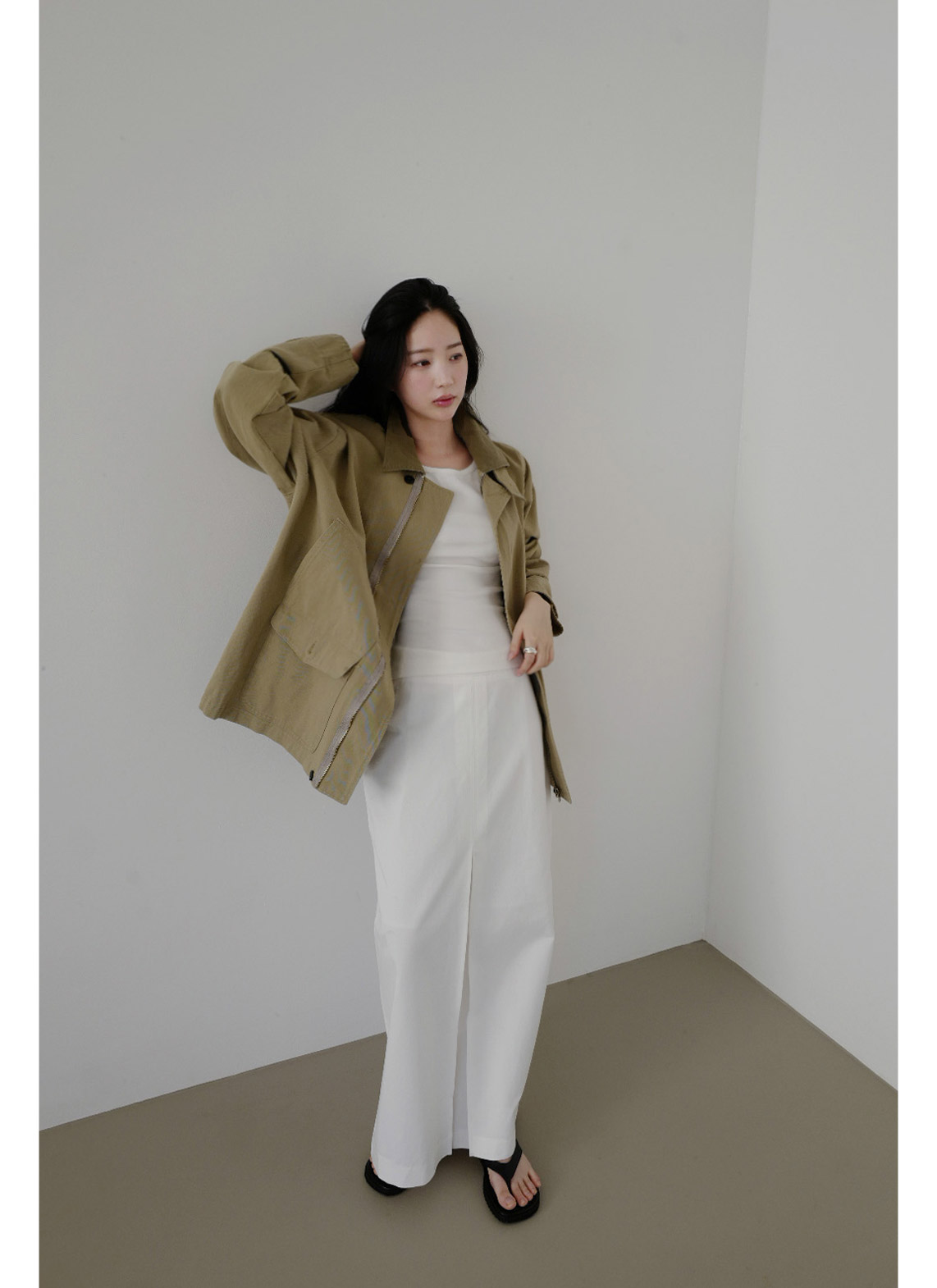 コットンボックスプリーツIライン無地スカート春夏秋 | 詳細画像3