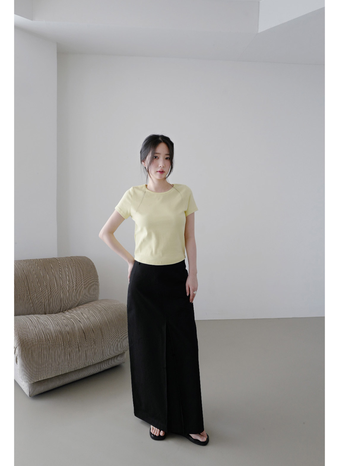コットンボックスプリーツIライン無地スカート春夏秋 | 詳細画像13