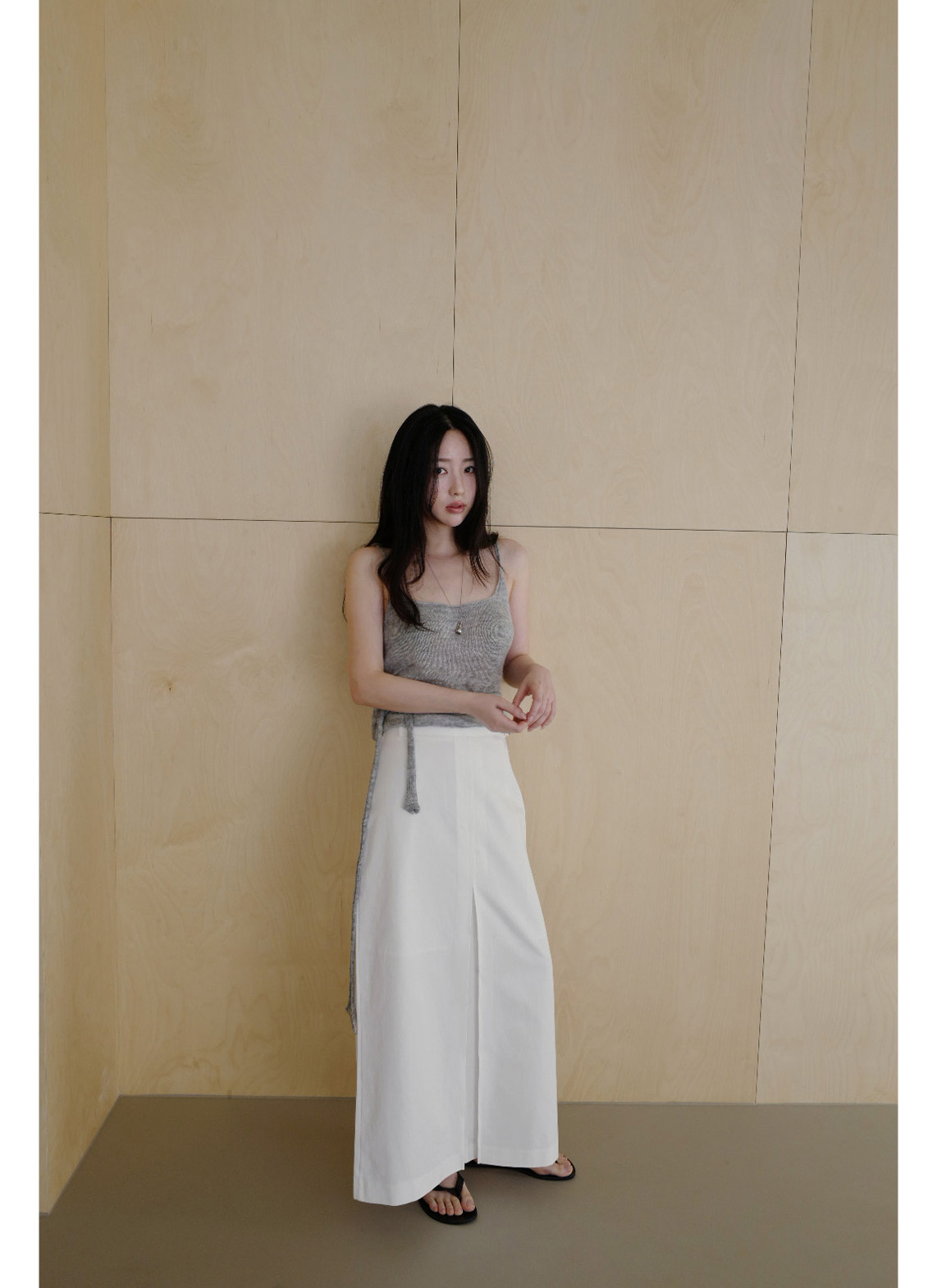 コットンボックスプリーツIライン無地スカート春夏秋 | 詳細画像9