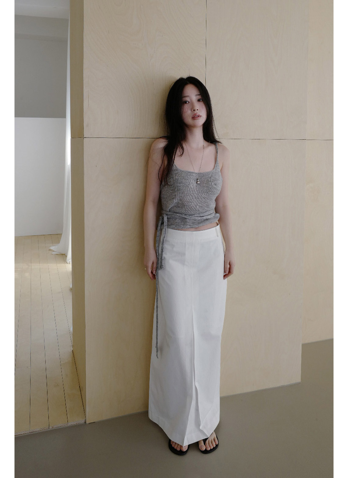 コットンボックスプリーツIライン無地スカート春夏秋 | 詳細画像2