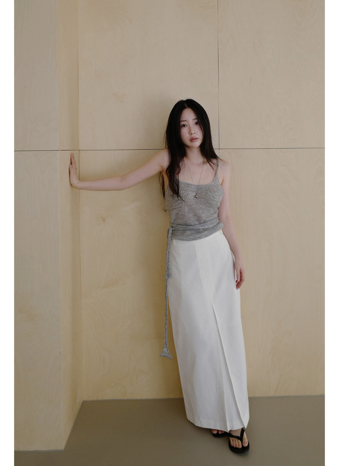 コットンボックスプリーツIライン無地スカート春夏秋 | 詳細画像3