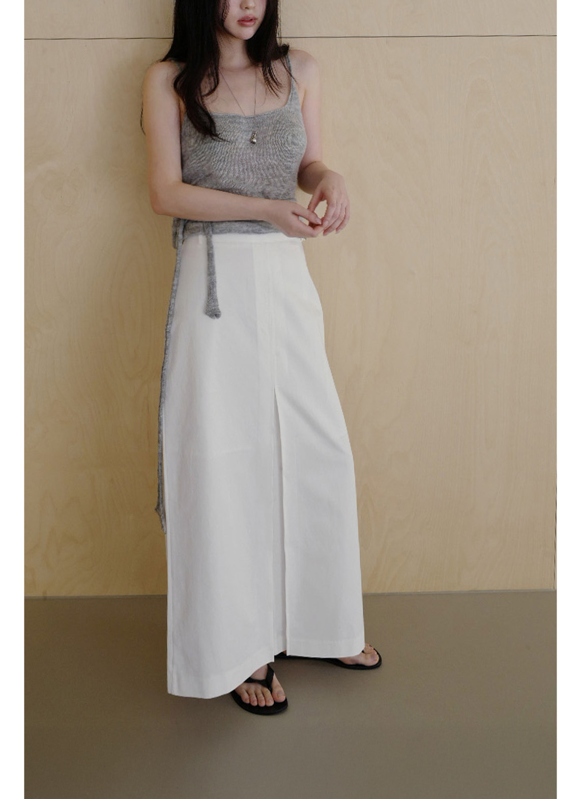 コットンボックスプリーツIライン無地スカート春夏秋 | 詳細画像5
