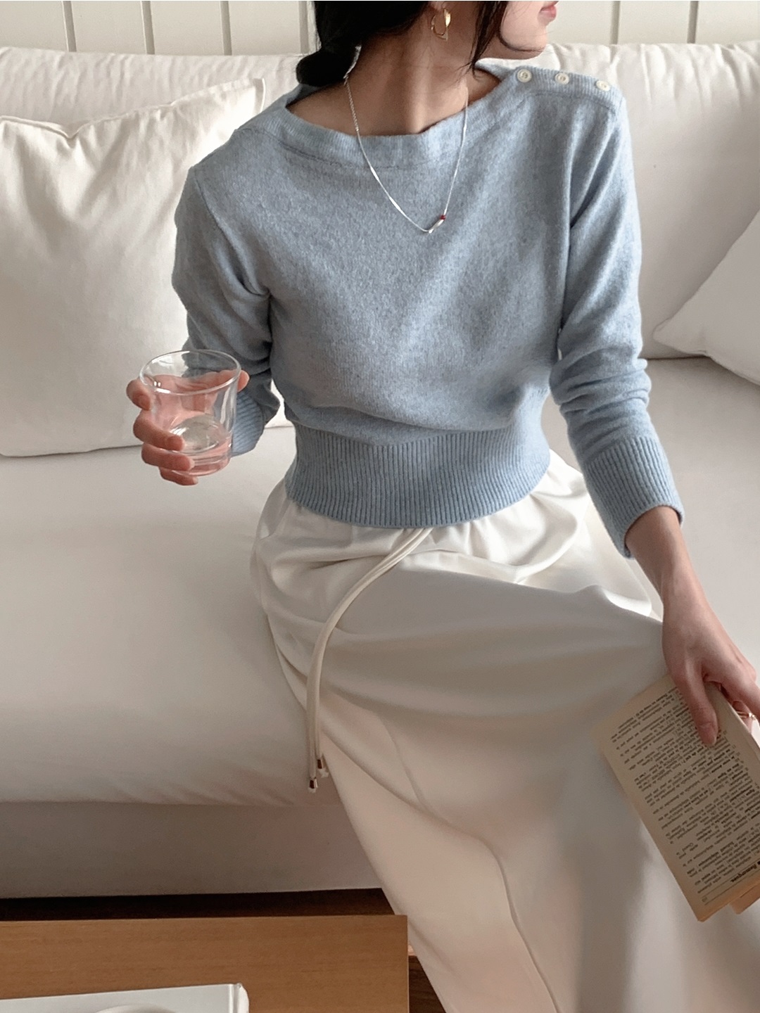 ボタンボートネックベーシック長袖ニット | 詳細画像4