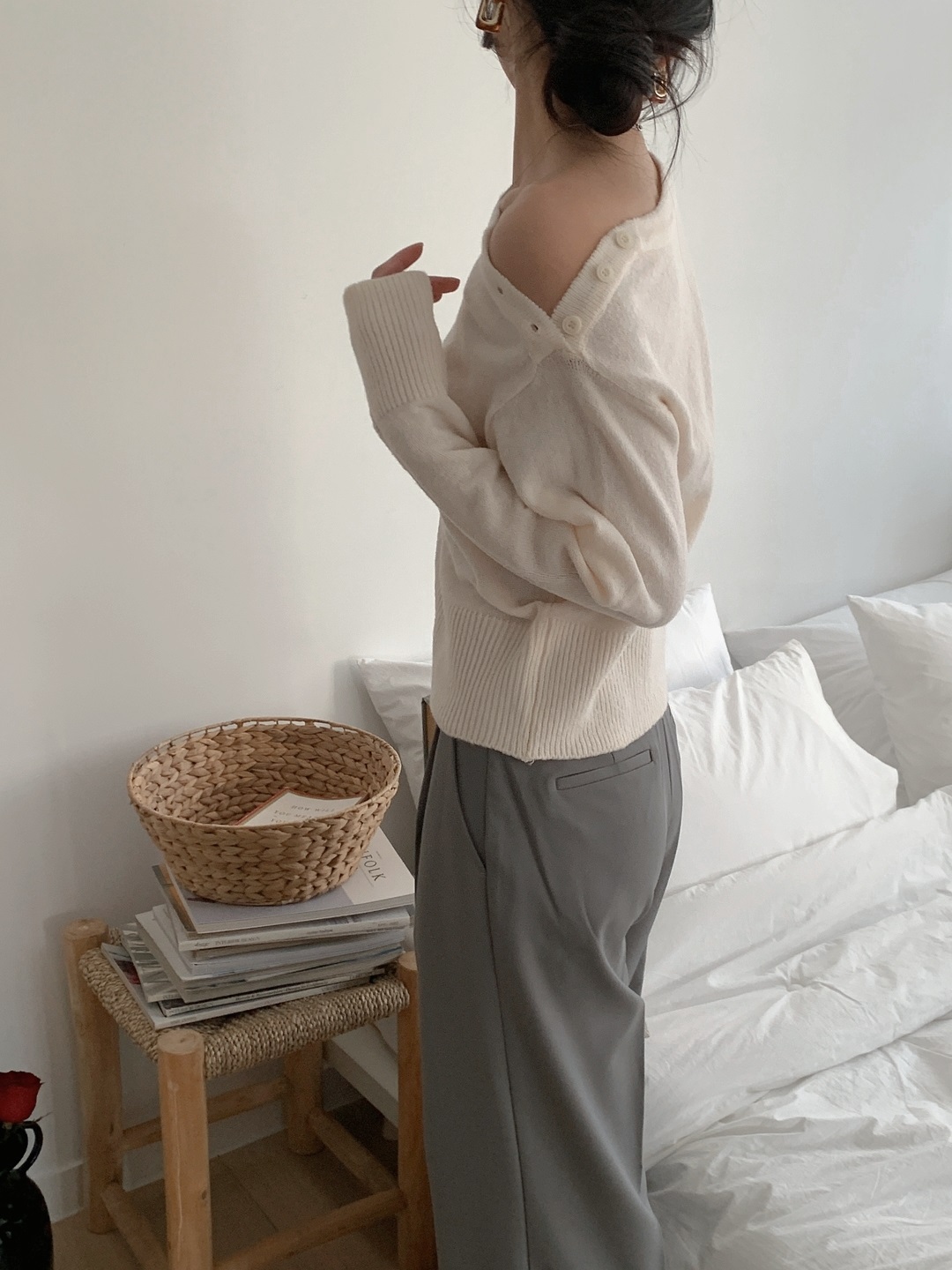 ボタンボートネックベーシック長袖ニット | 詳細画像8