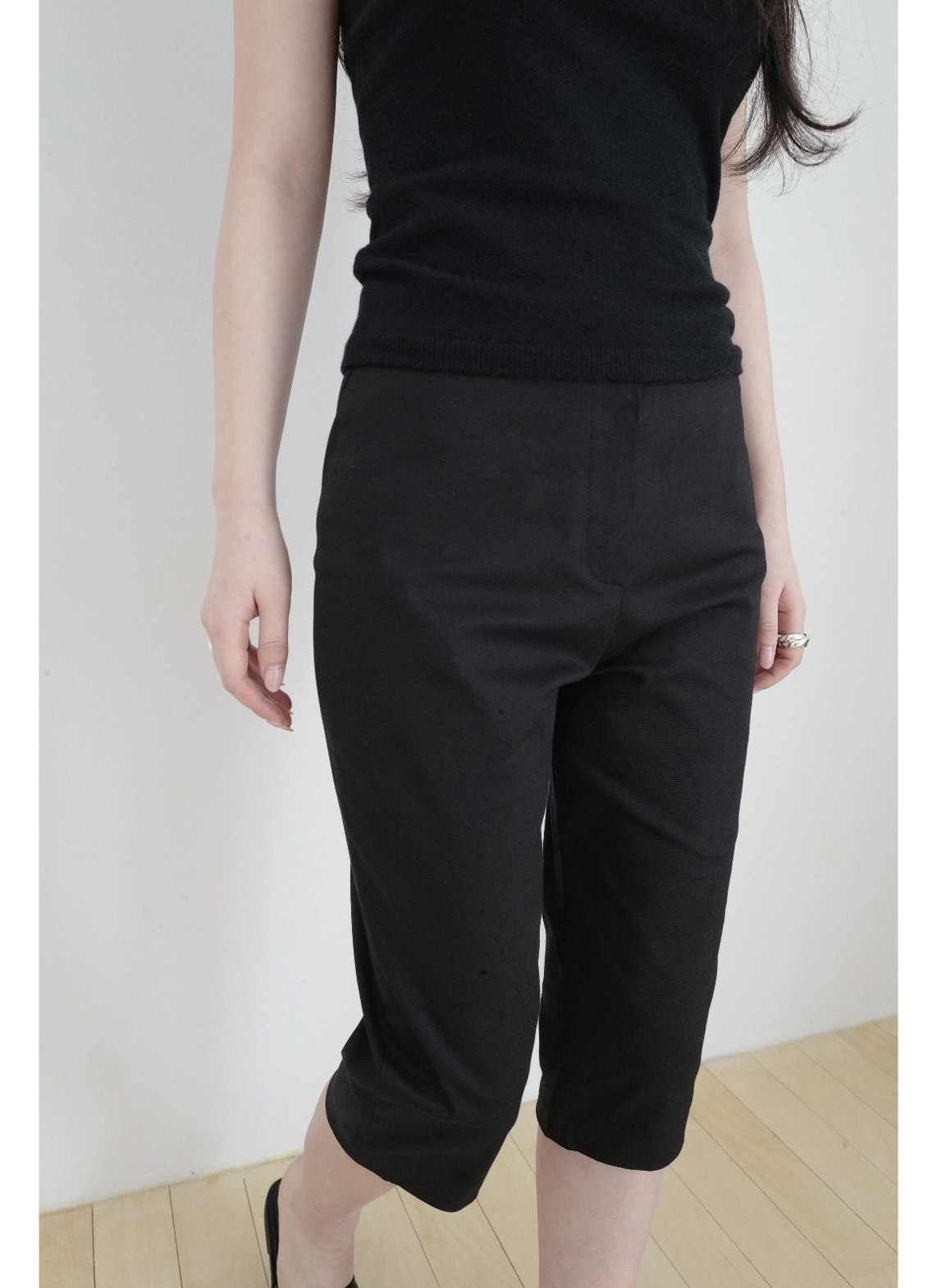 ストレッチコットンバミューダ無地パンツ春夏秋 | 詳細画像9