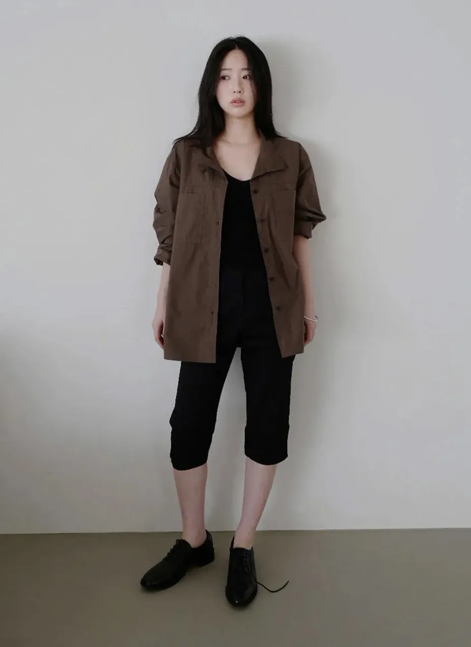 ストレッチコットンバミューダ無地パンツ春夏秋 | 詳細画像1