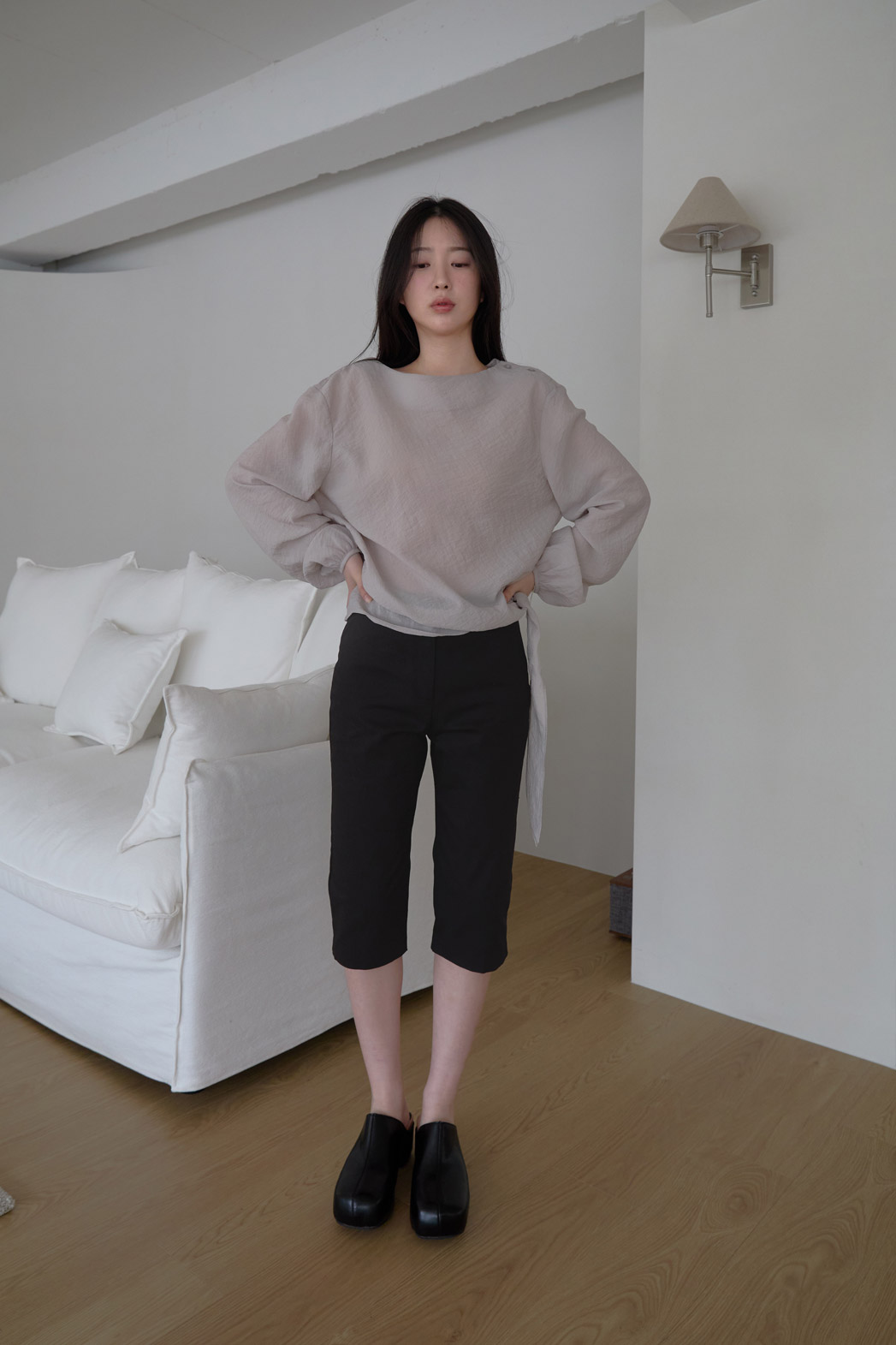 ストレッチコットンバミューダ無地パンツ春夏秋 | 詳細画像11