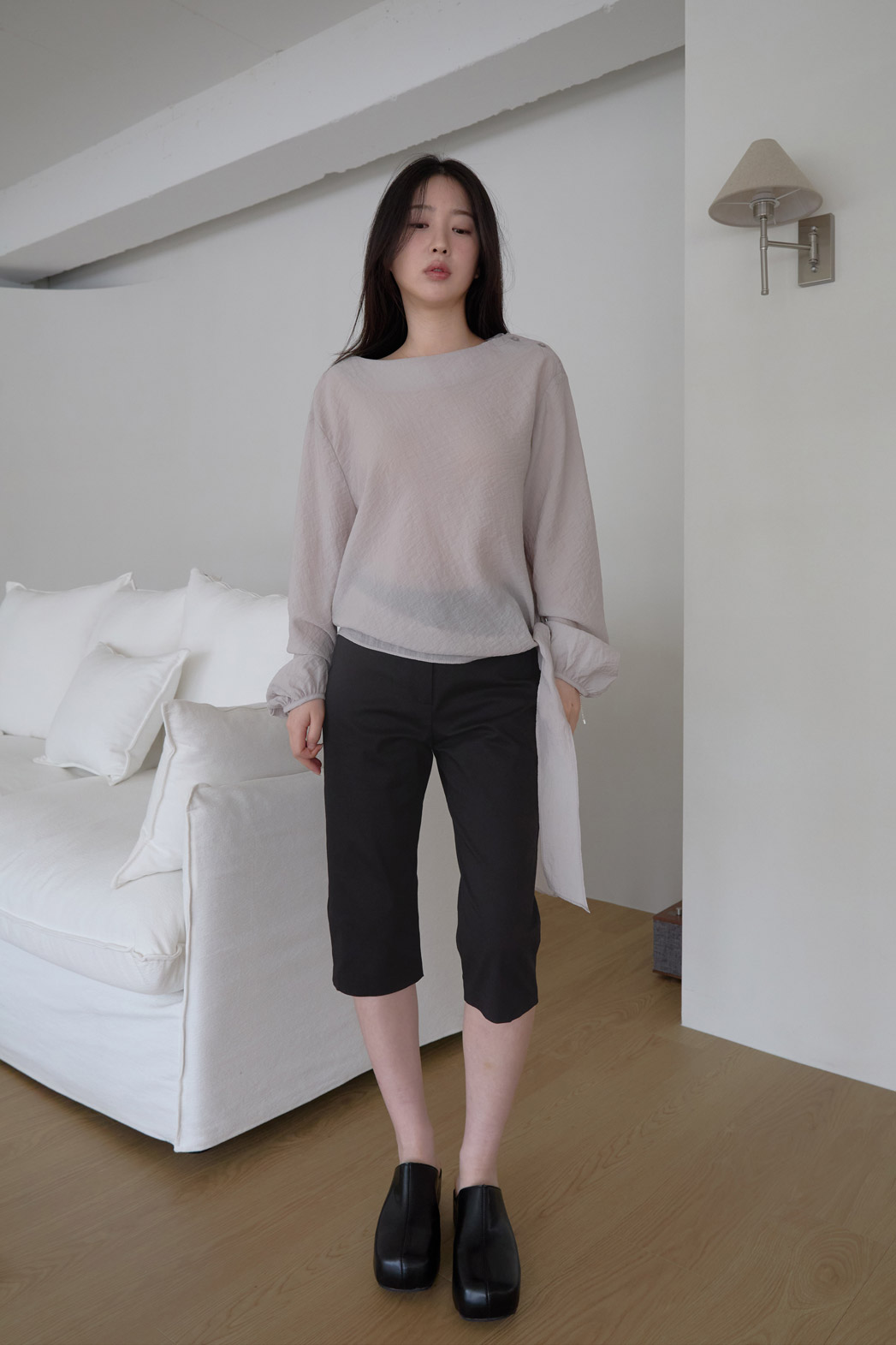 ストレッチコットンバミューダ無地パンツ春夏秋 | 詳細画像12