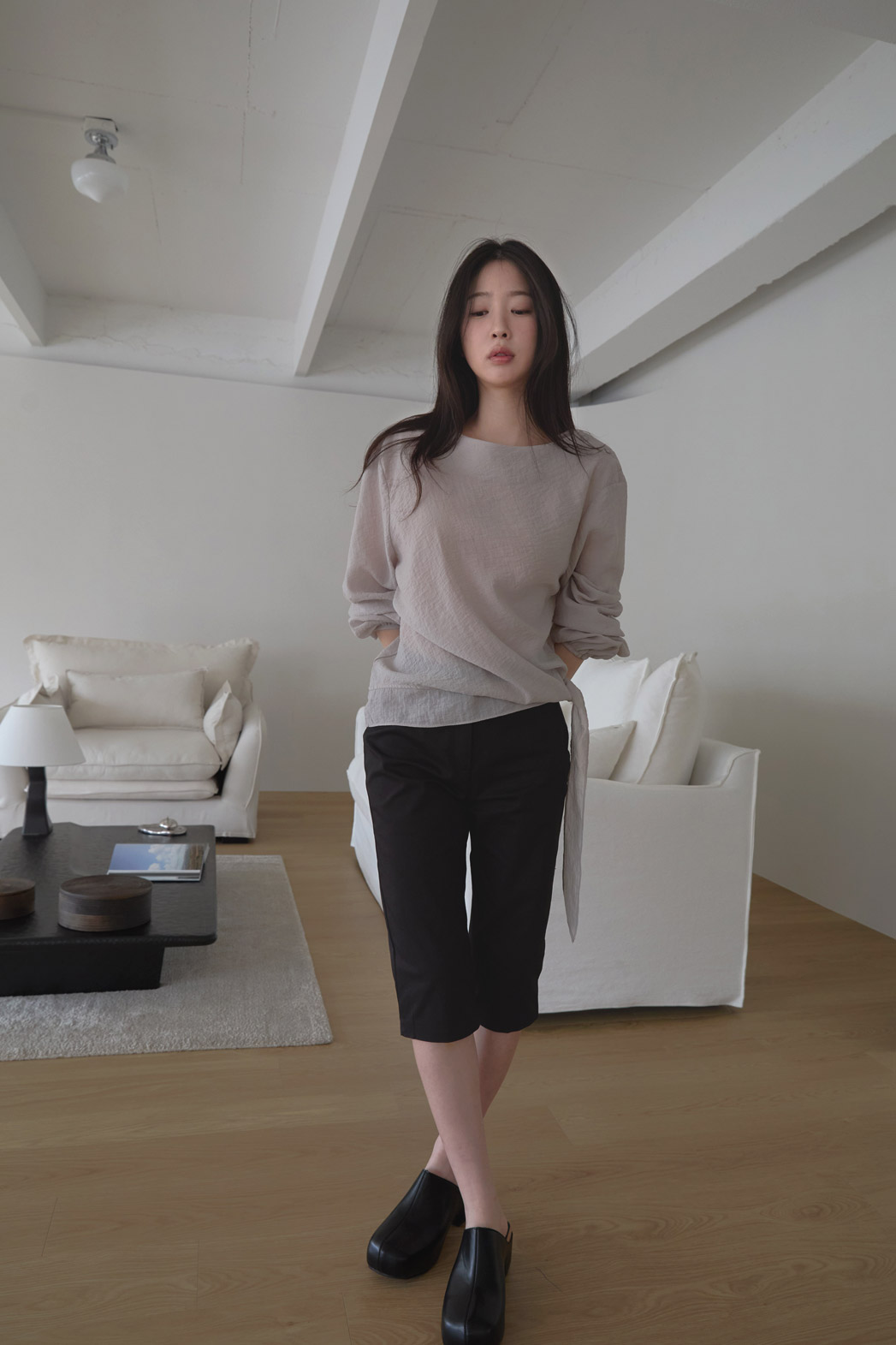 ストレッチコットンバミューダ無地パンツ春夏秋 | 詳細画像16