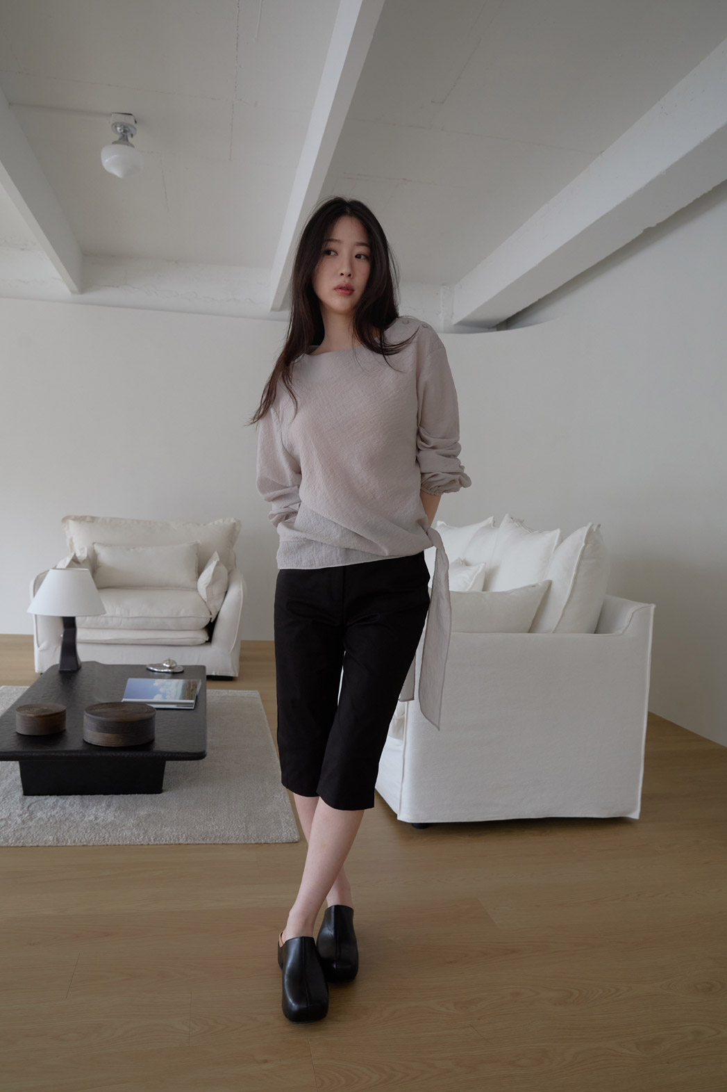 ストレッチコットンバミューダ無地パンツ春夏秋 | 詳細画像17