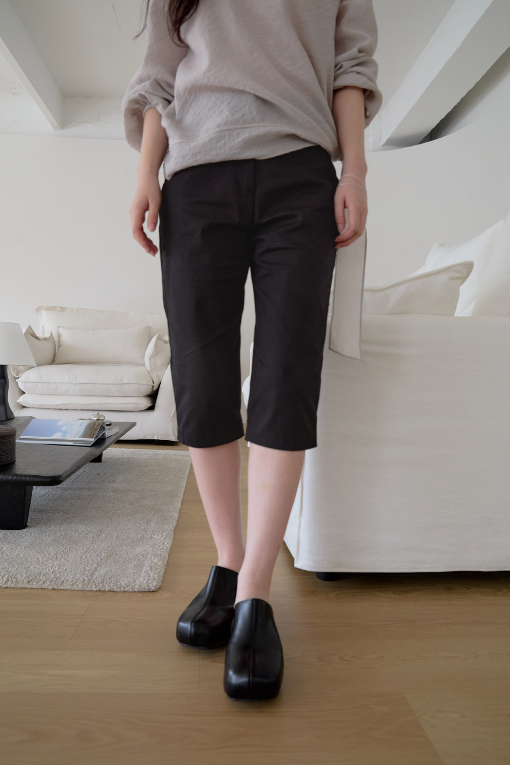 ストレッチコットンバミューダ無地パンツ春夏秋 | 詳細画像19