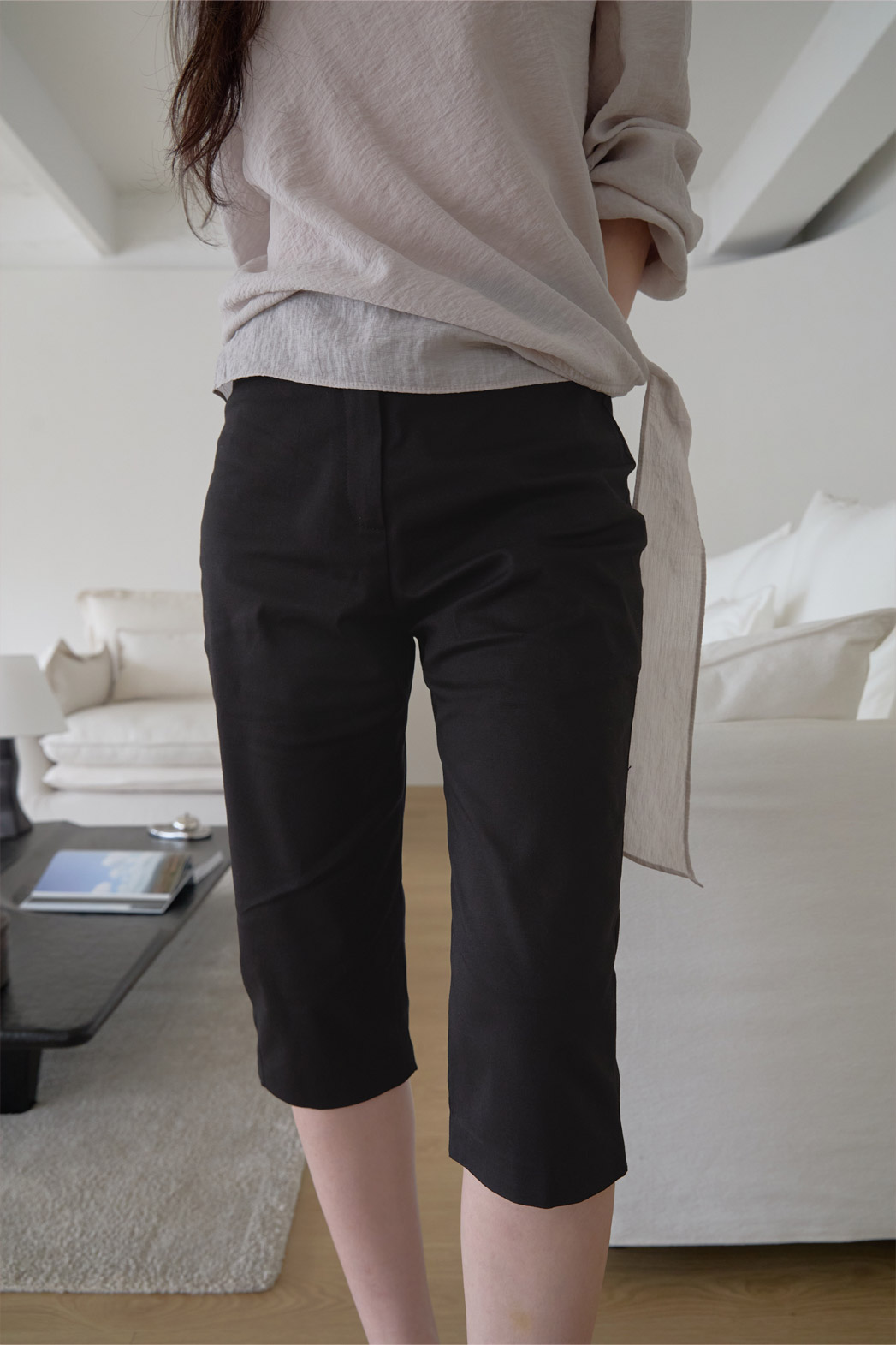 ストレッチコットンバミューダ無地パンツ春夏秋 | 詳細画像21
