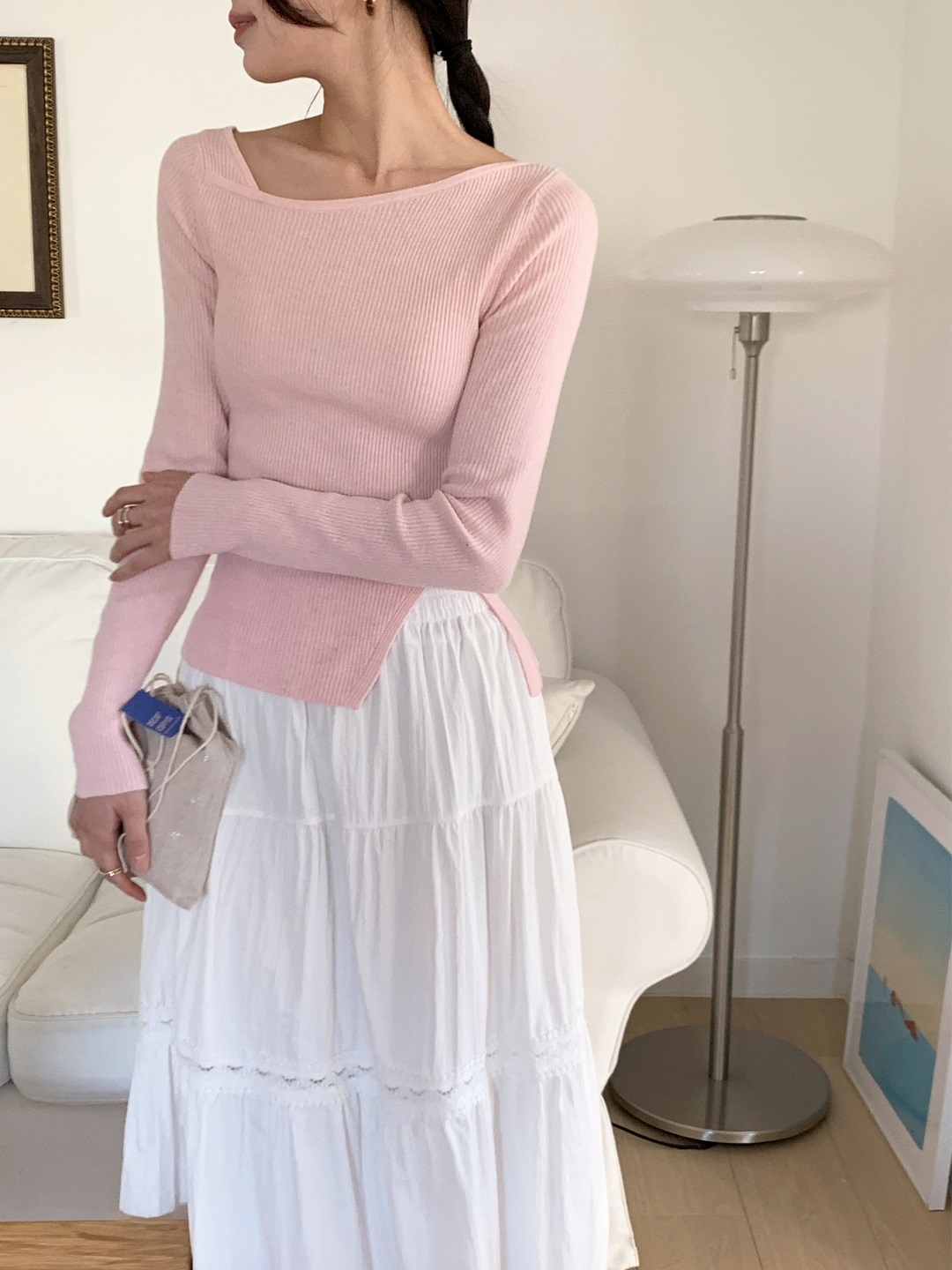 ボタンベーシックアンバランス長袖クロスニット | 詳細画像2