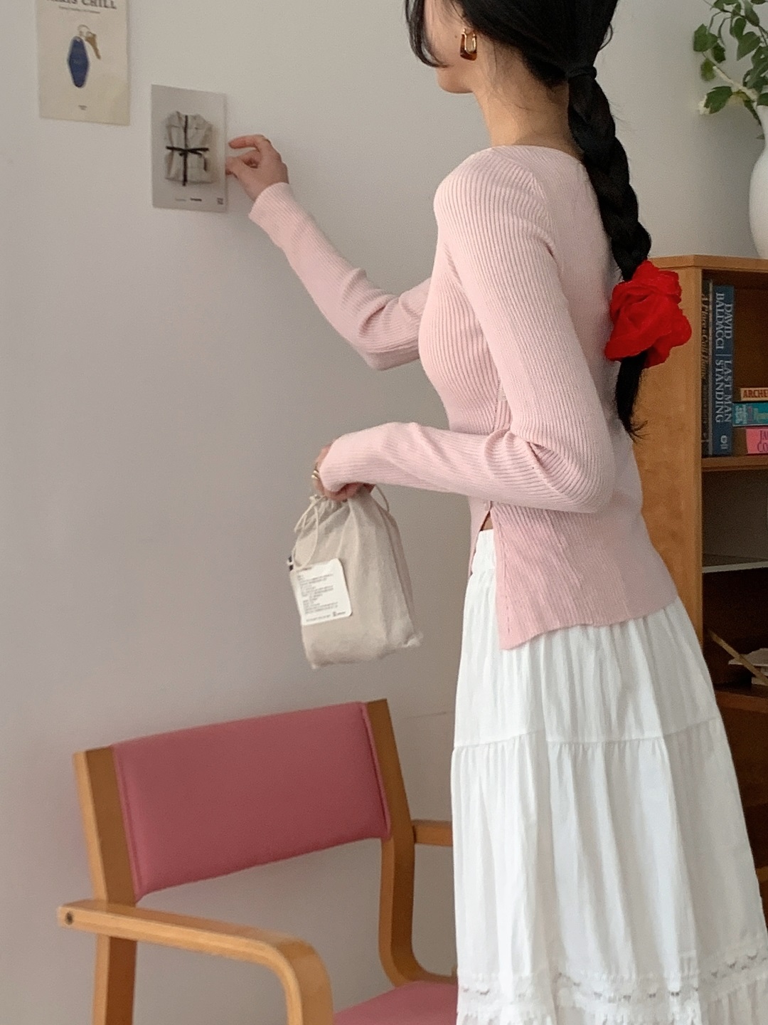 ボタンベーシックアンバランス長袖クロスニット | 詳細画像3