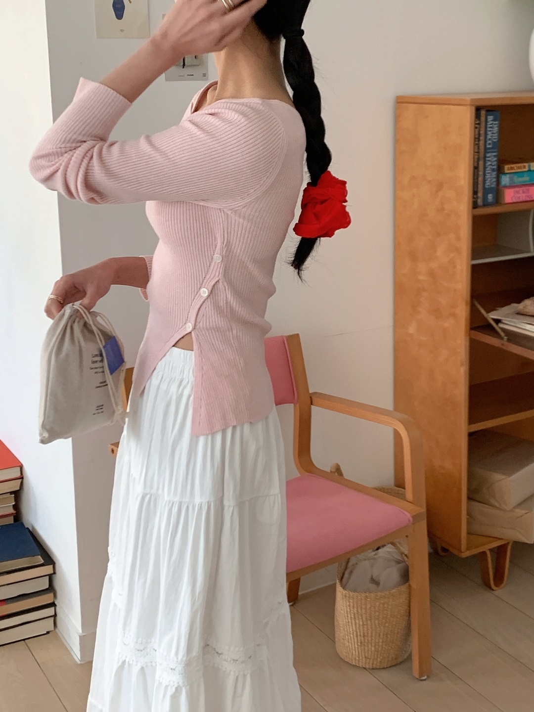 ボタンベーシックアンバランス長袖クロスニット | 詳細画像6