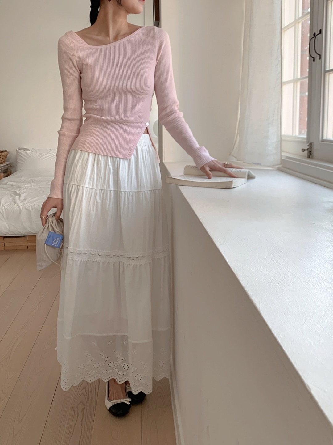 ボタンベーシックアンバランス長袖クロスニット | 詳細画像8