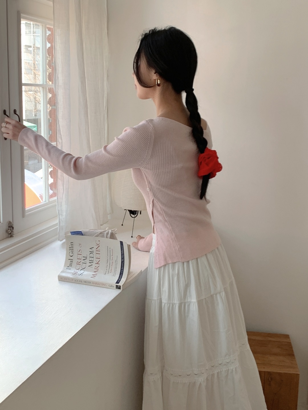 ボタンベーシックアンバランス長袖クロスニット | 詳細画像10