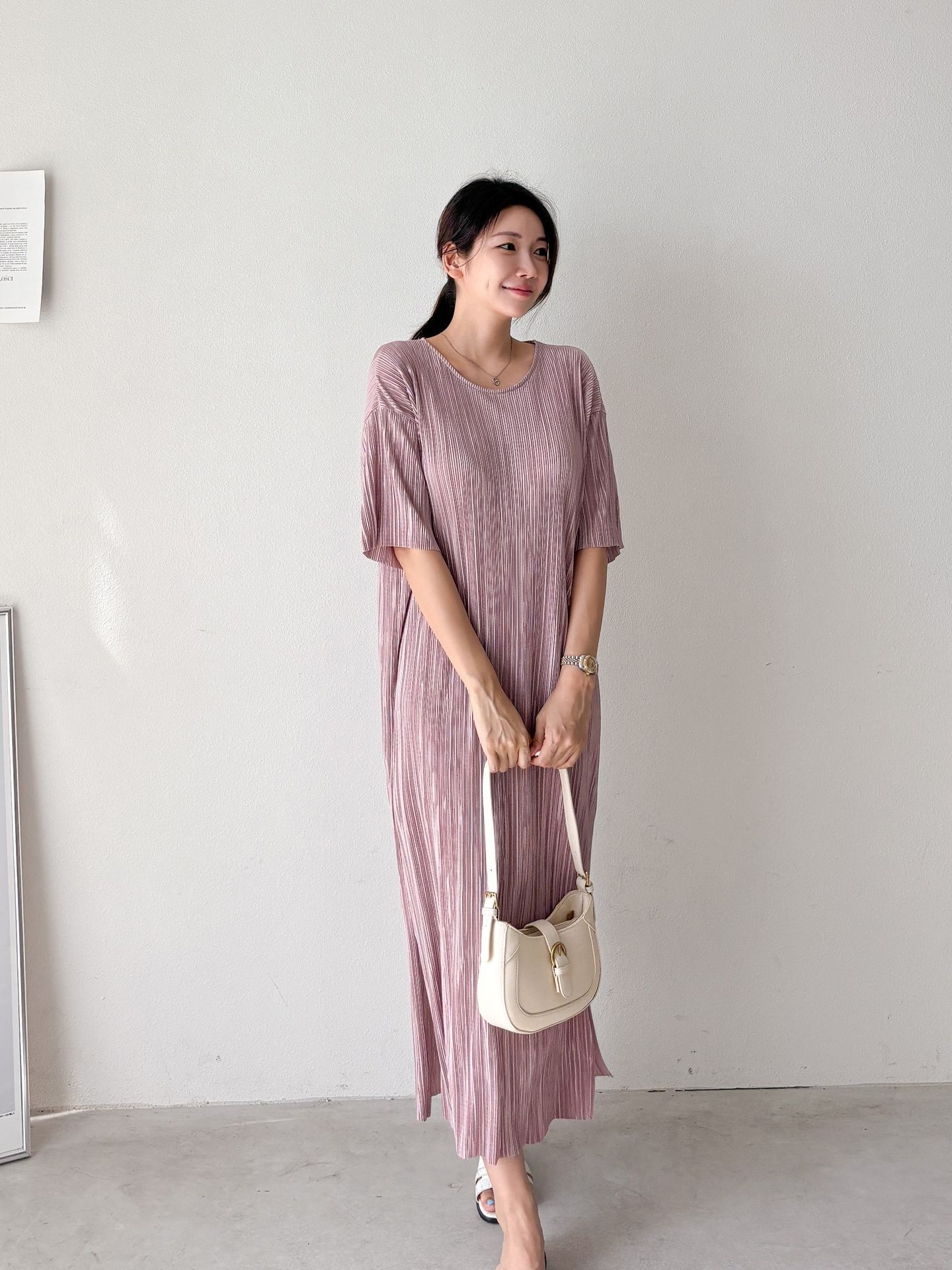 プリーツ半袖Iラインワンピース | 詳細画像4