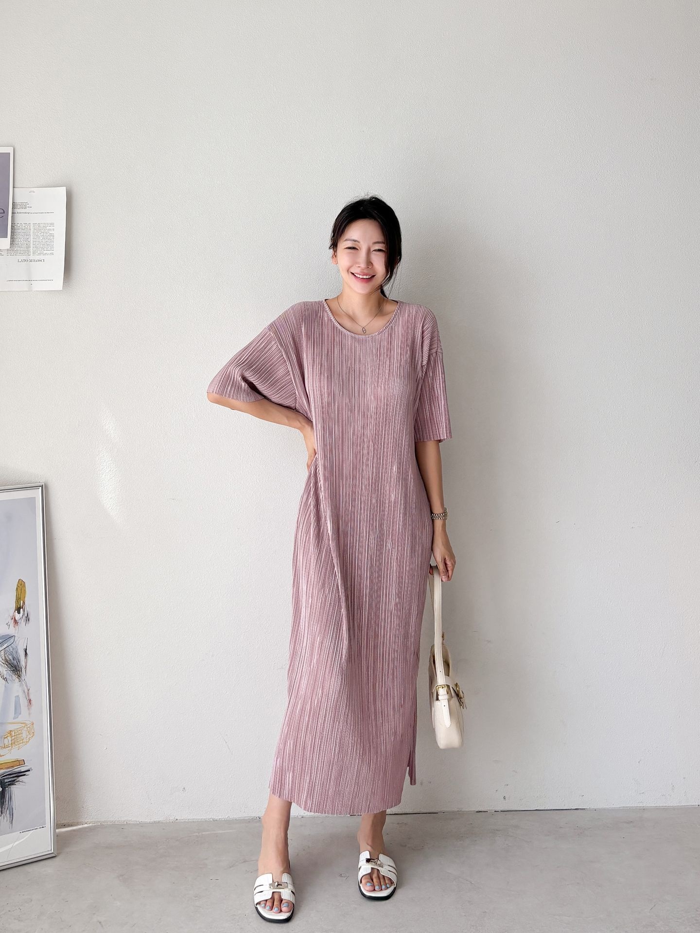 プリーツ半袖Iラインワンピース | 詳細画像5