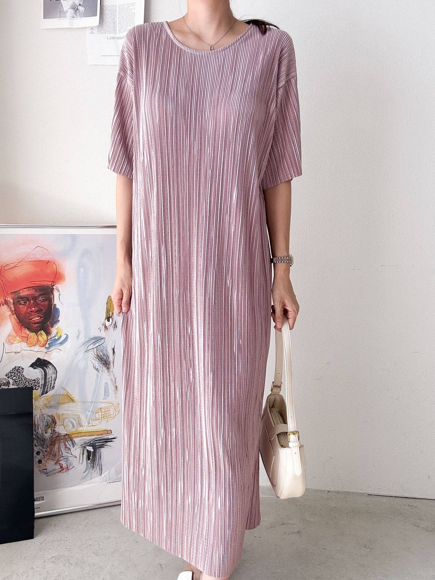 プリーツ半袖Iラインワンピース | 詳細画像6