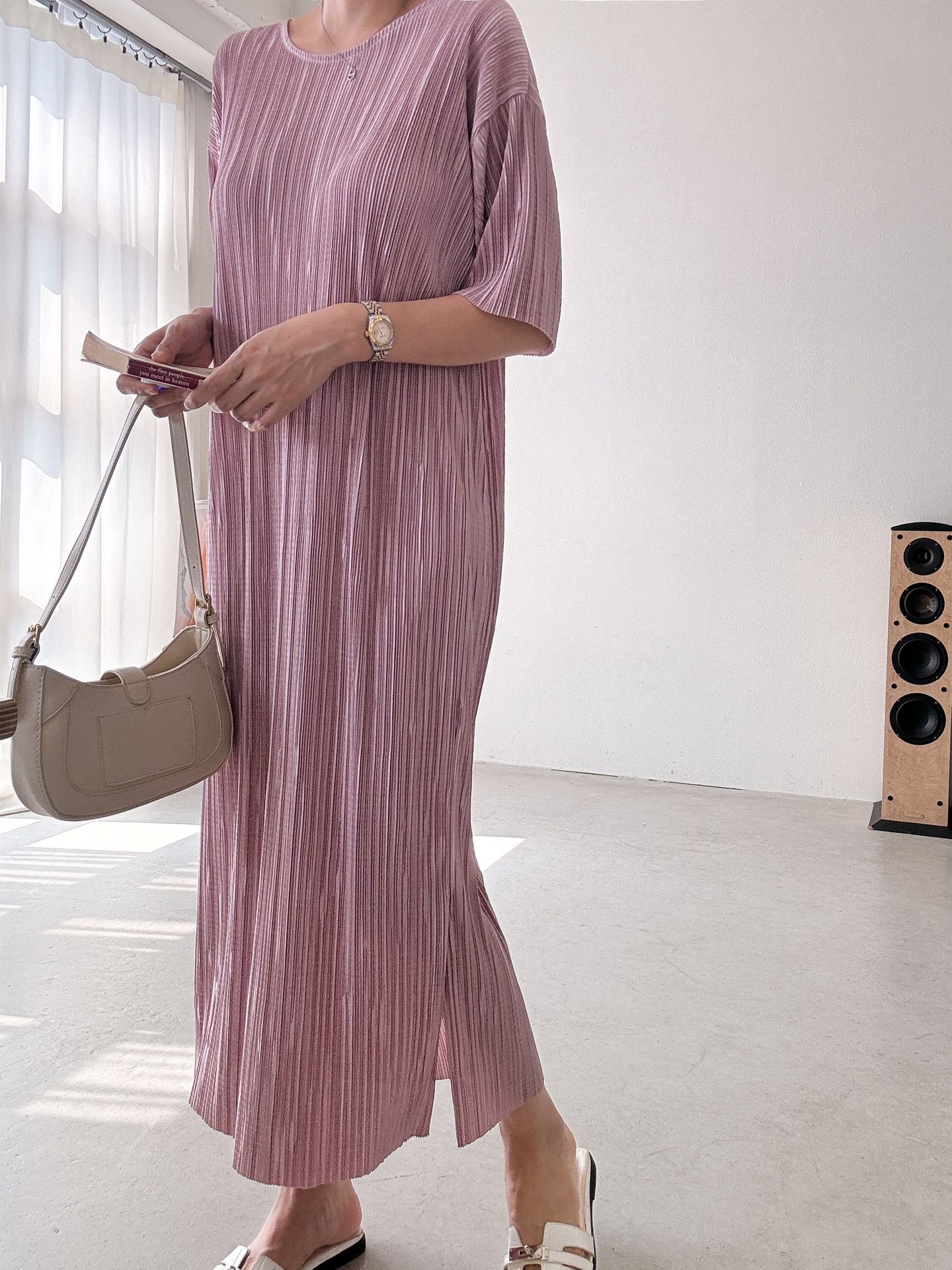 プリーツ半袖Iラインワンピース | 詳細画像7