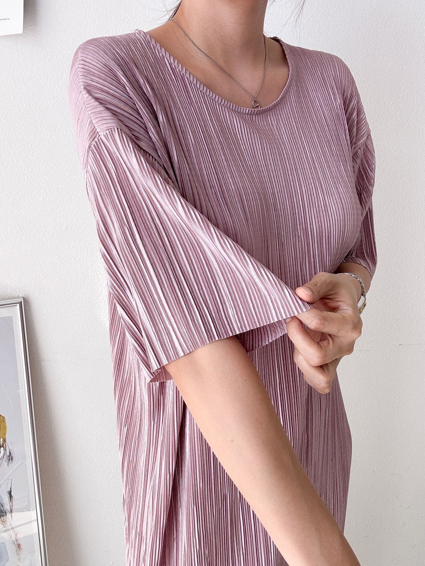 プリーツ半袖Iラインワンピース | 詳細画像8