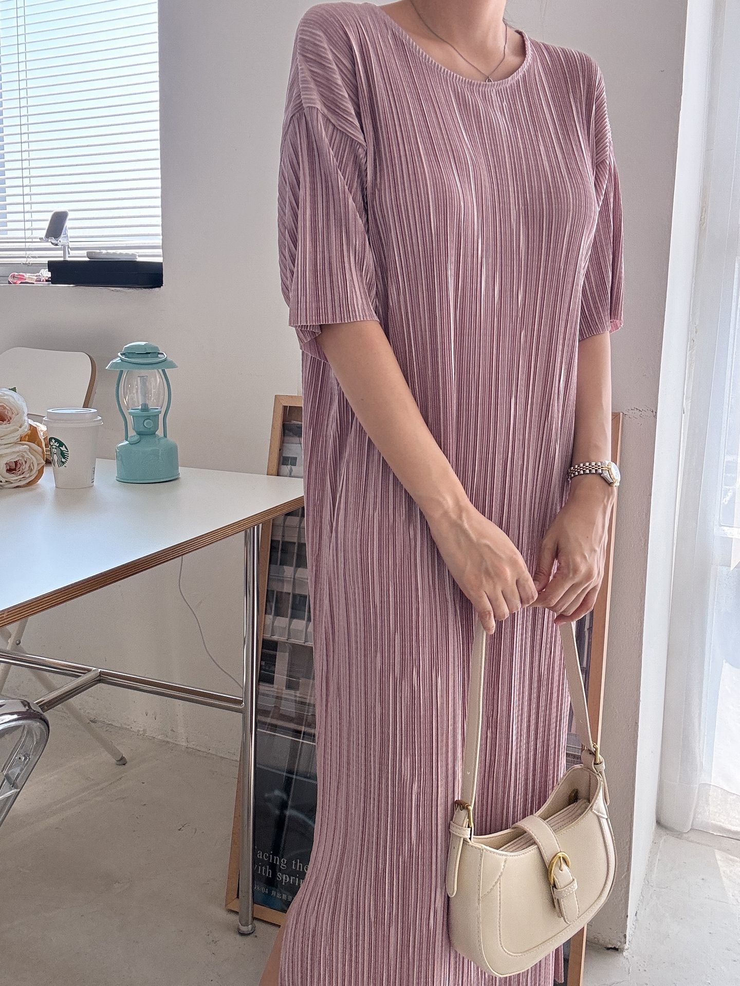 プリーツ半袖Iラインワンピース | 詳細画像9