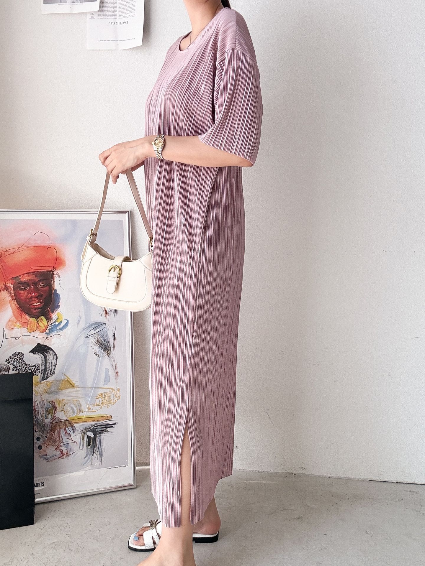 プリーツ半袖Iラインワンピース | 詳細画像10