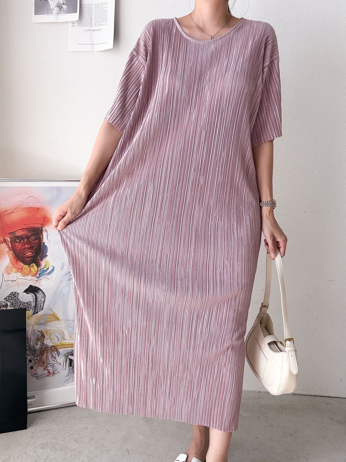 プリーツ半袖Iラインワンピース | 詳細画像13