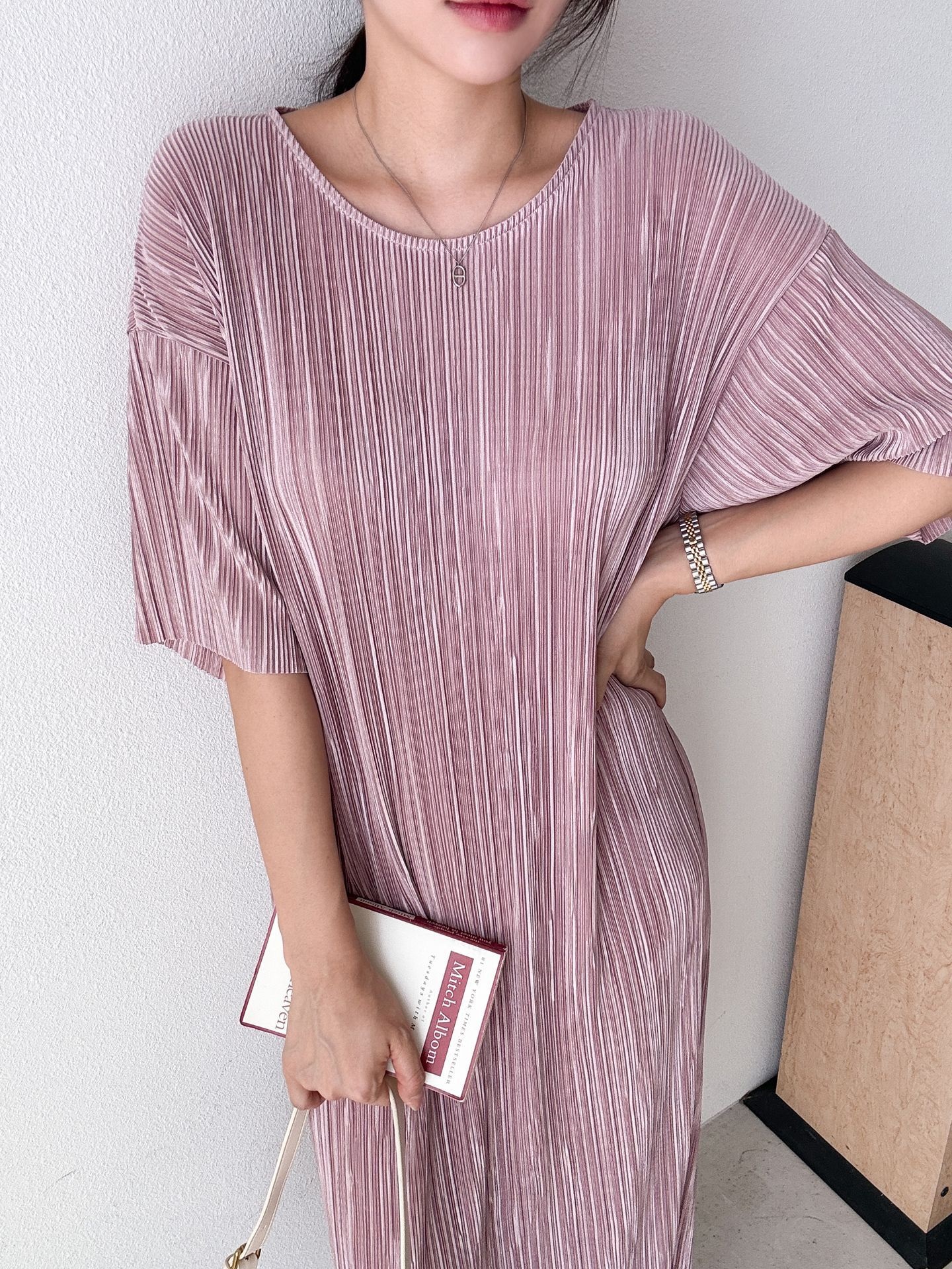 プリーツ半袖Iラインワンピース | 詳細画像14