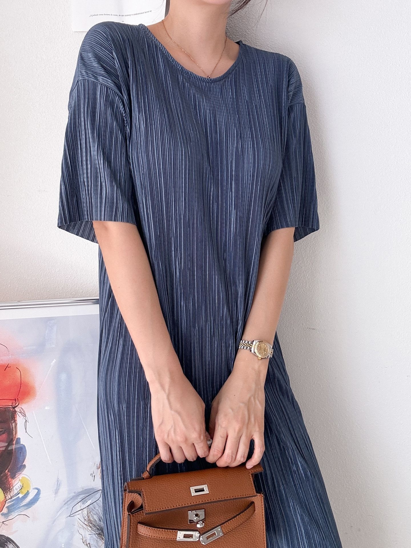 プリーツ半袖Iラインワンピース | 詳細画像24