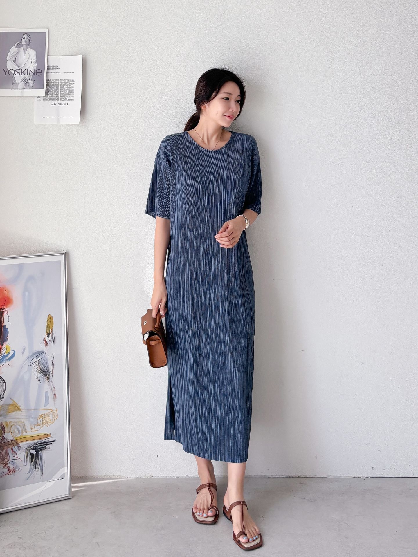 プリーツ半袖Iラインワンピース | 詳細画像23