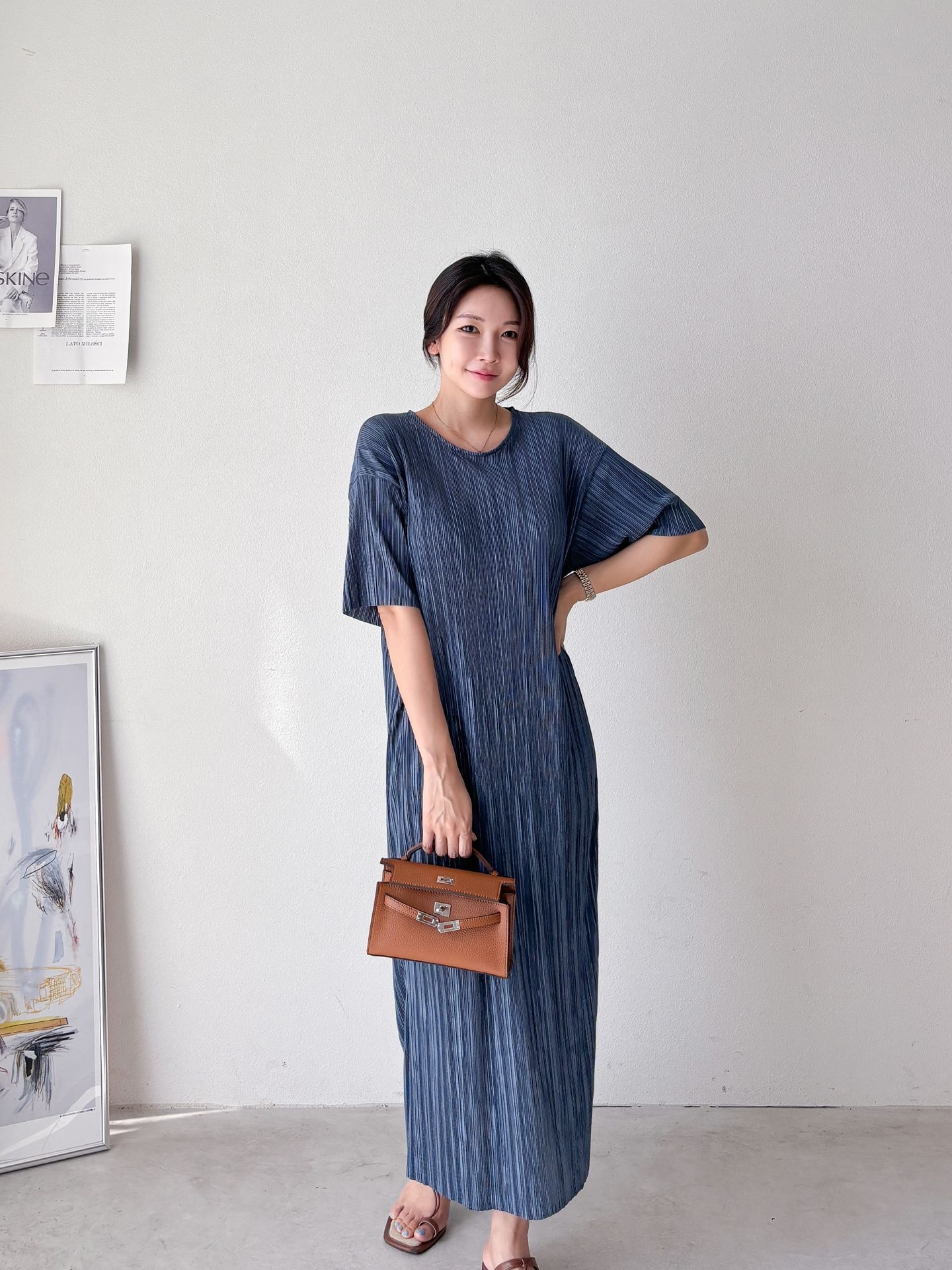 プリーツ半袖Iラインワンピース | 詳細画像22