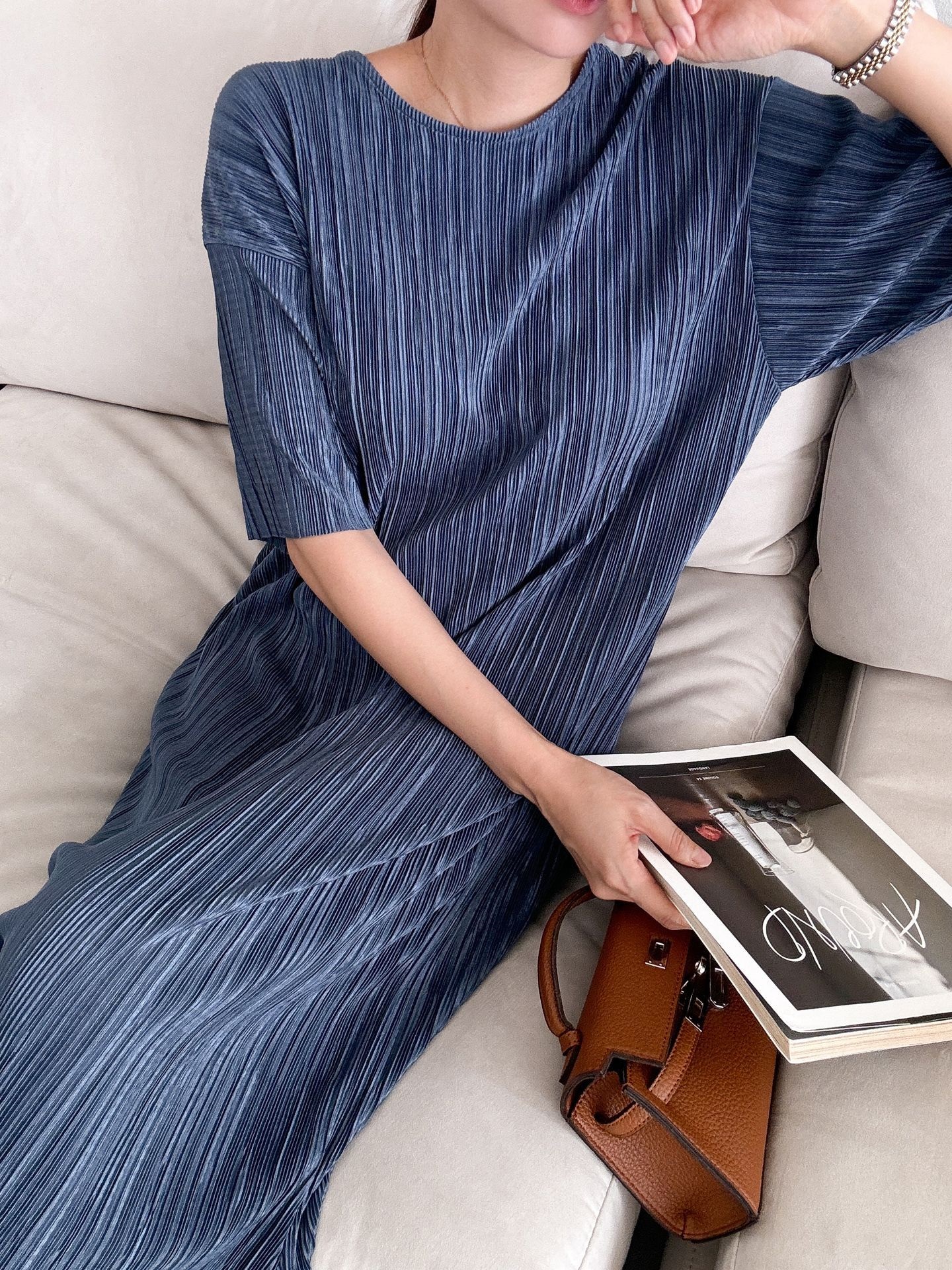 プリーツ半袖Iラインワンピース | 詳細画像26