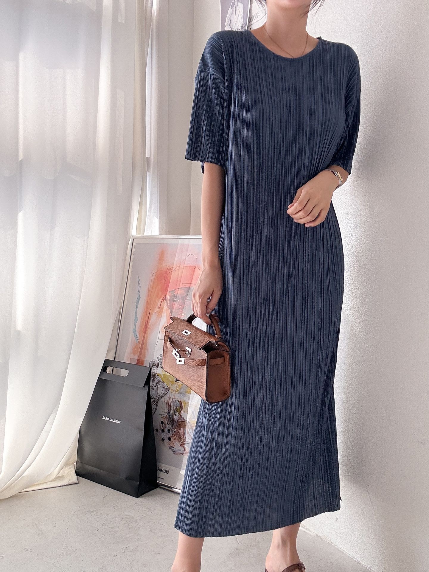 プリーツ半袖Iラインワンピース | 詳細画像28