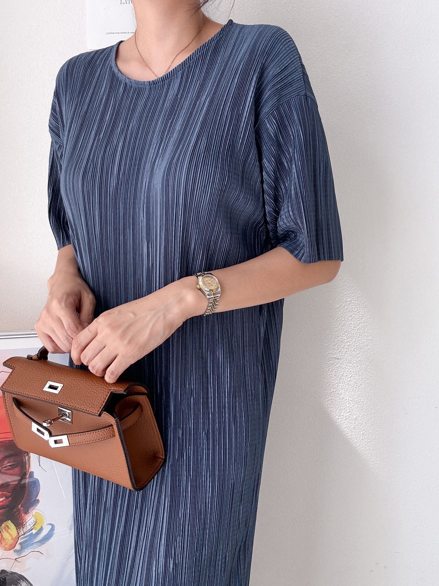 プリーツ半袖Iラインワンピース | 詳細画像30