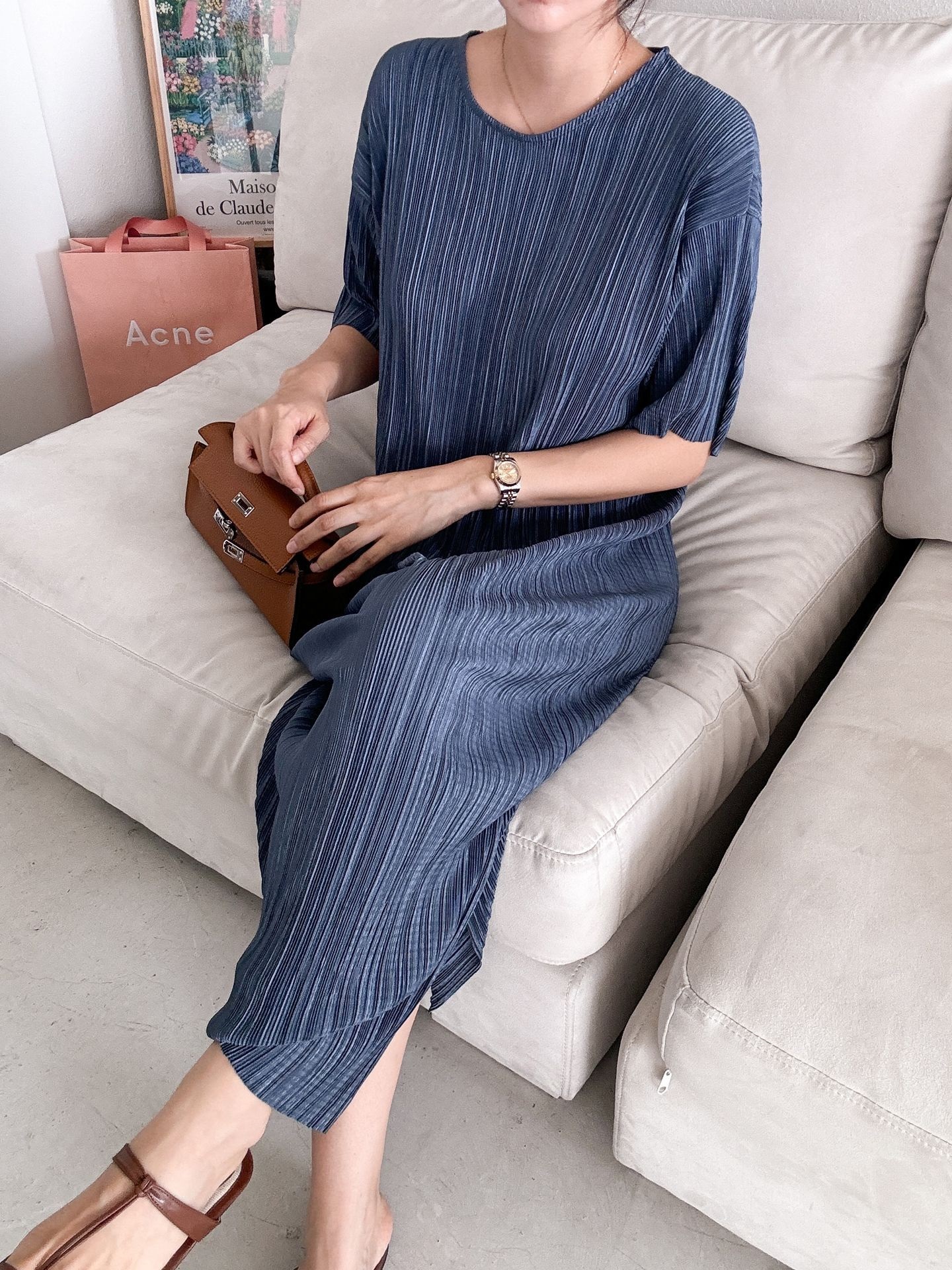 プリーツ半袖Iラインワンピース | 詳細画像31