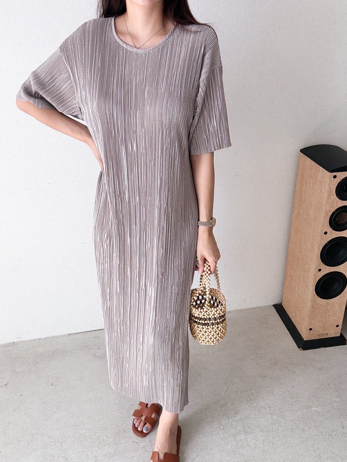 プリーツ半袖Iラインワンピース | 詳細画像34