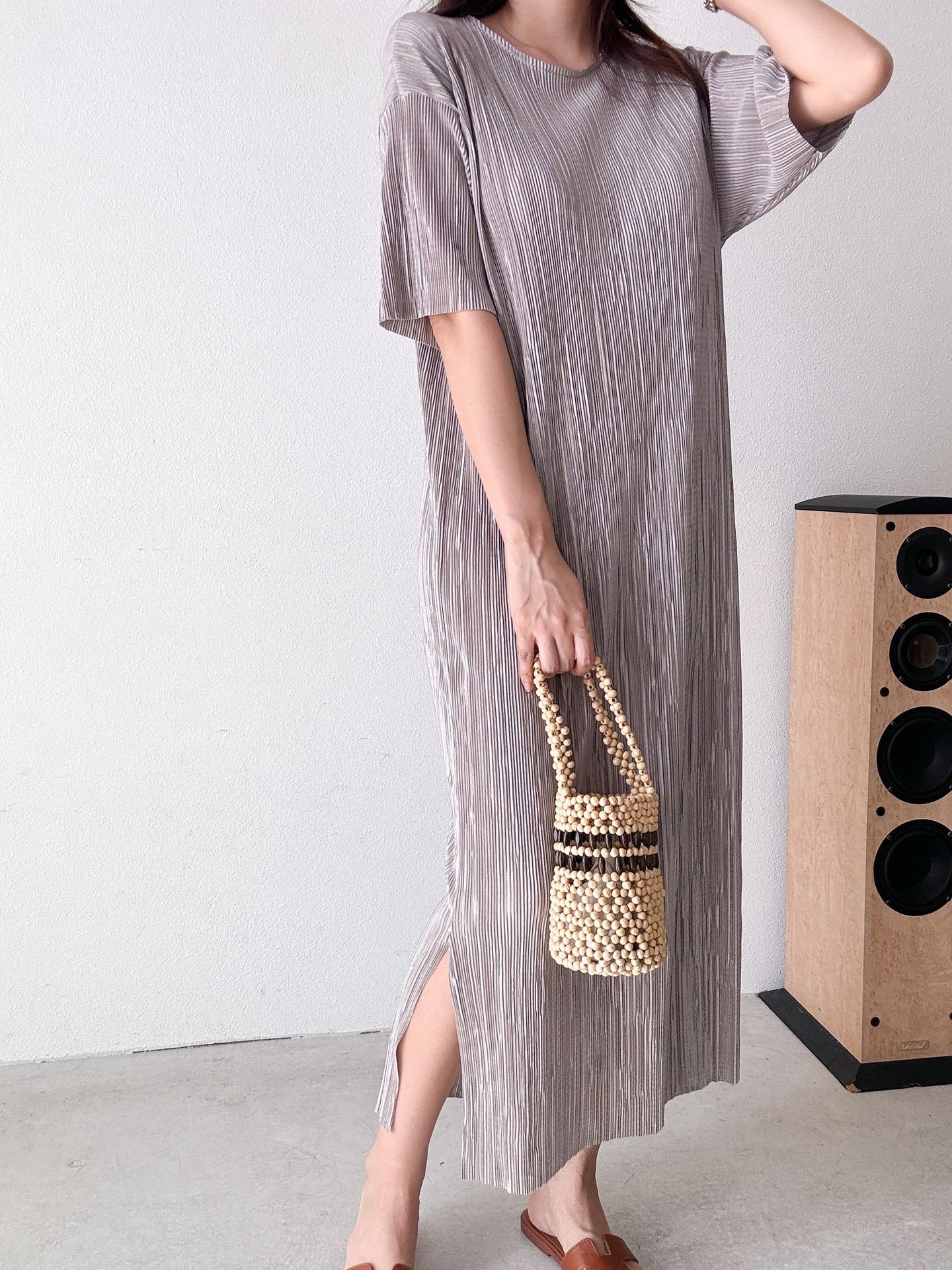 プリーツ半袖Iラインワンピース | 詳細画像35