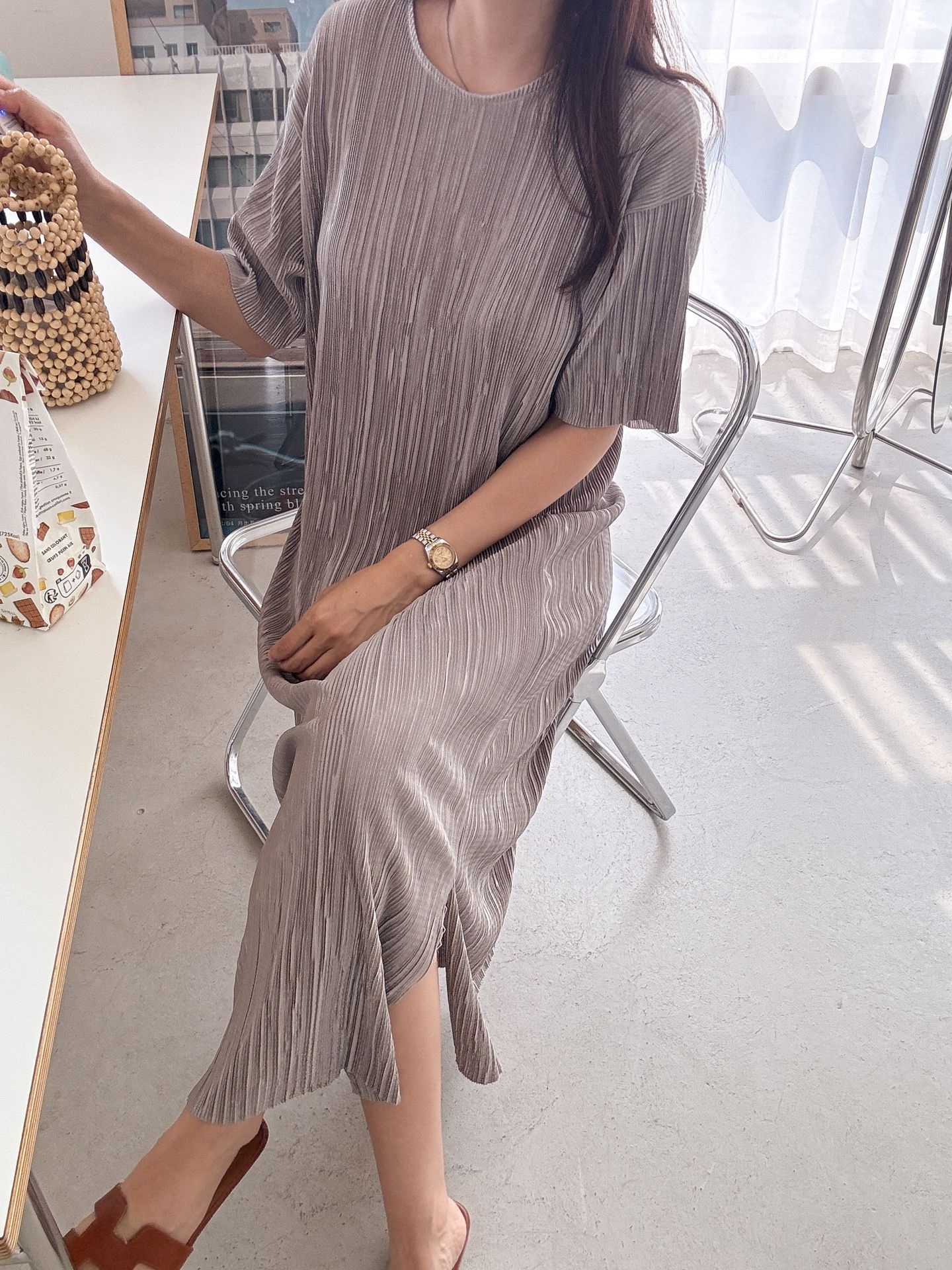 プリーツ半袖Iラインワンピース | 詳細画像40