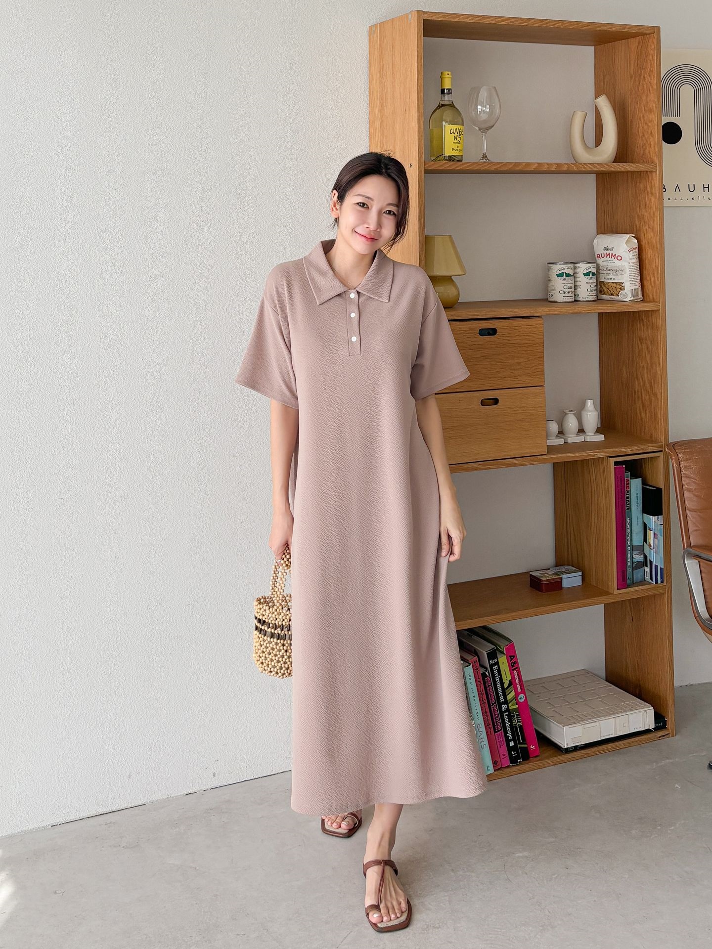 ポロカラーリンクル半袖ロングワンピース | 詳細画像3