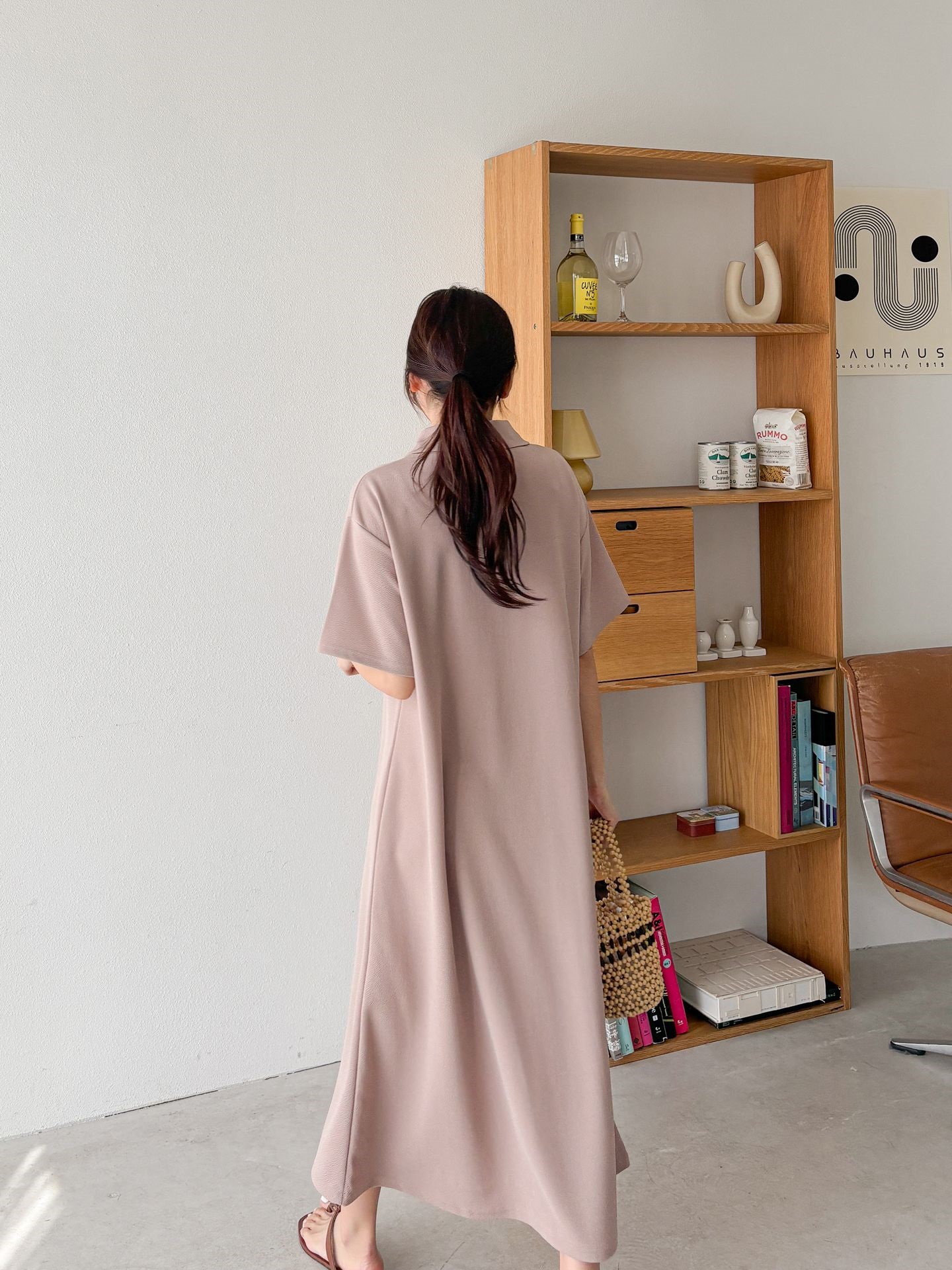 ポロカラーリンクル半袖ロングワンピース | 詳細画像5