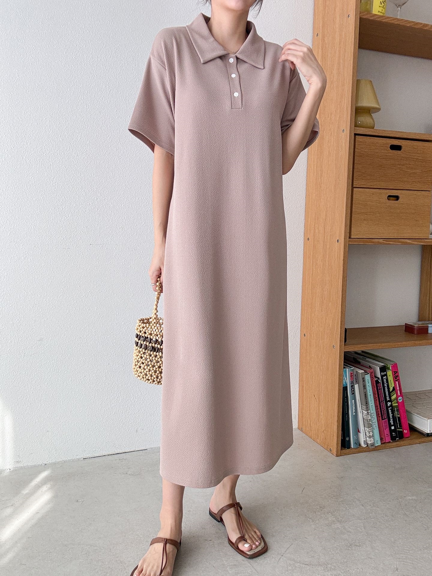 ポロカラーリンクル半袖ロングワンピース | 詳細画像10